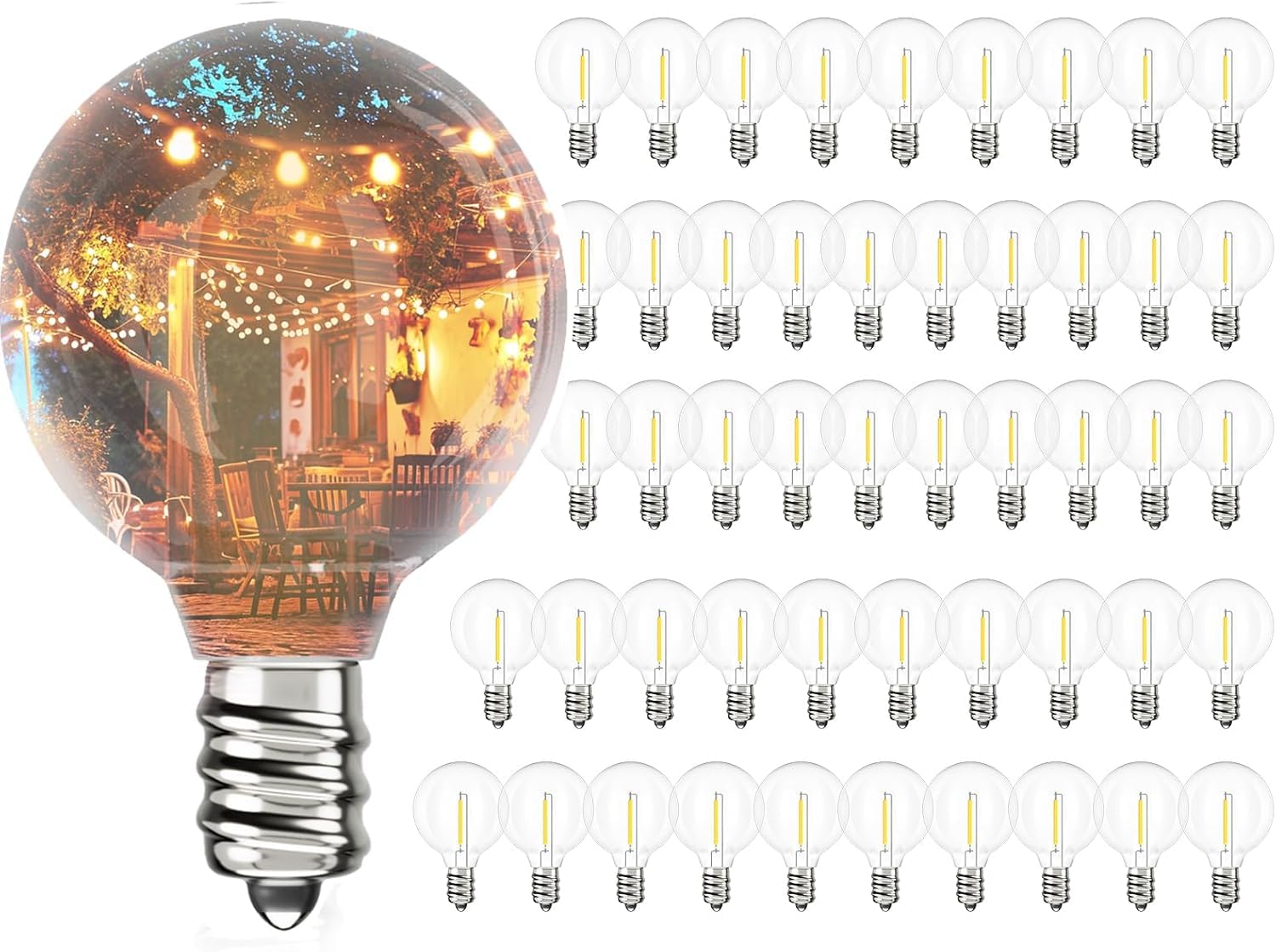 Svater G40 Led Replacement Bulbs For Outdoor String Lights, 50 Pack Dimmable Shatterproof Globe Bulbs, E12/C7 Screw Base Edison 