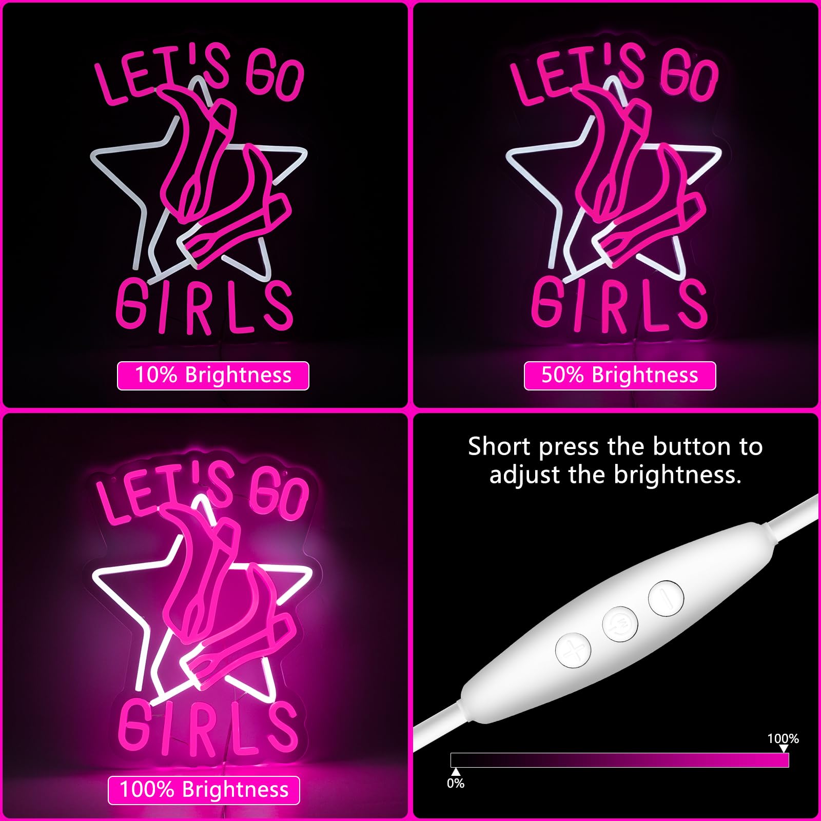 Moodlion Lets Go Girls Cowgirls Neon Sign For Wall Decor Studio Room Led Lights, Pink Preppy Decor Neon Signs Aesthetic Operate