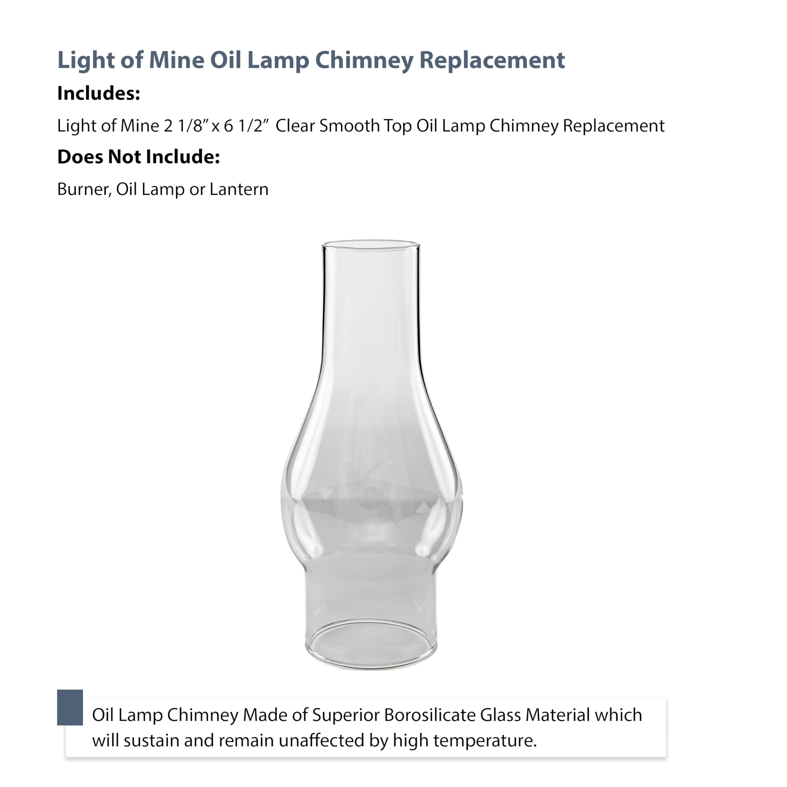 Light Of Mine - 2.125&quot; X 6.5&quot; Oil Lamp Replacement Chimney (2 1/8&quot; X 6 1/2&quot;)