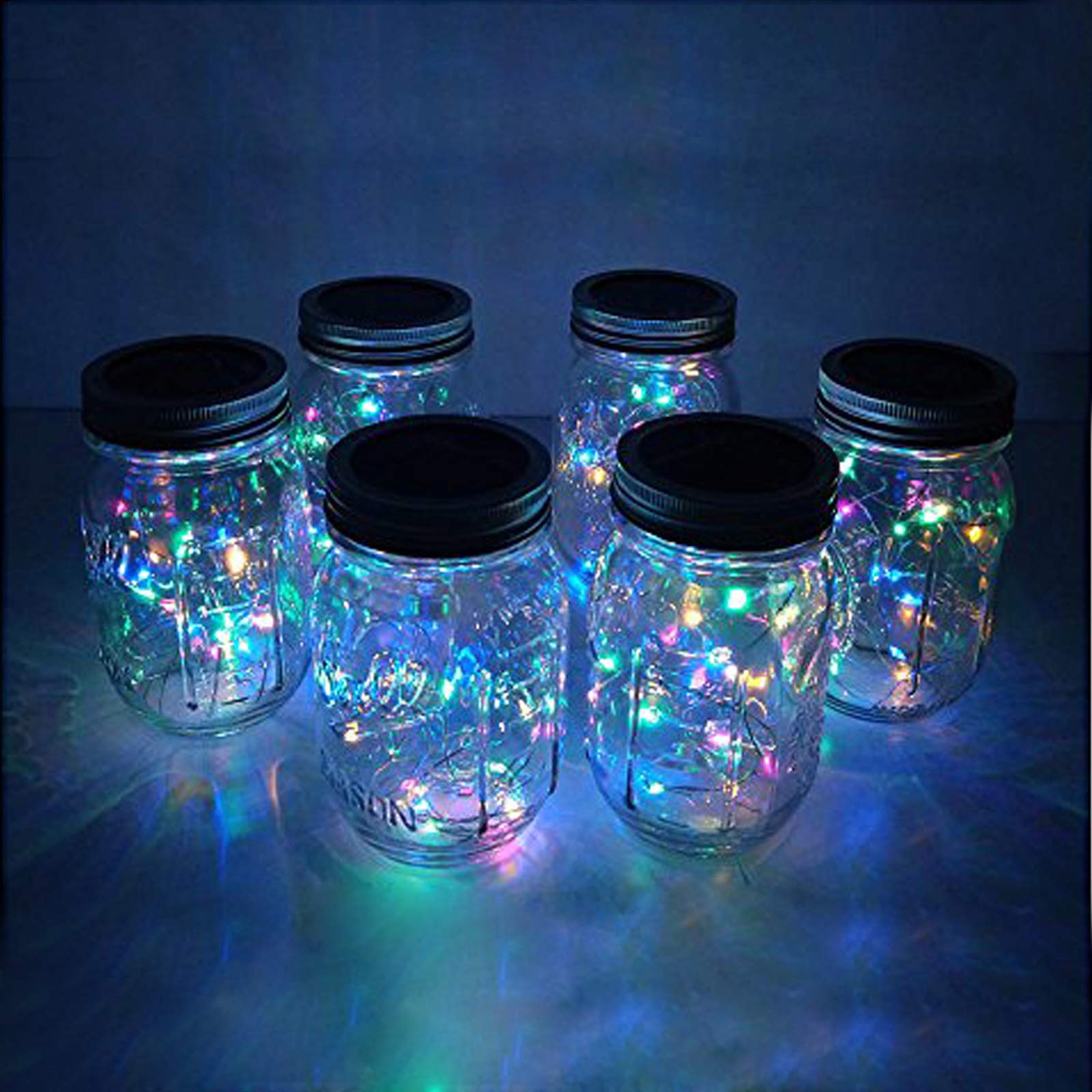 Decorman Solar Mason Jar Lid Lights, 6 Pack, 20 LED, Waterproof, 4 Color, Fairy String Lights for Garden, Patio, Party, Wedding, Christmas