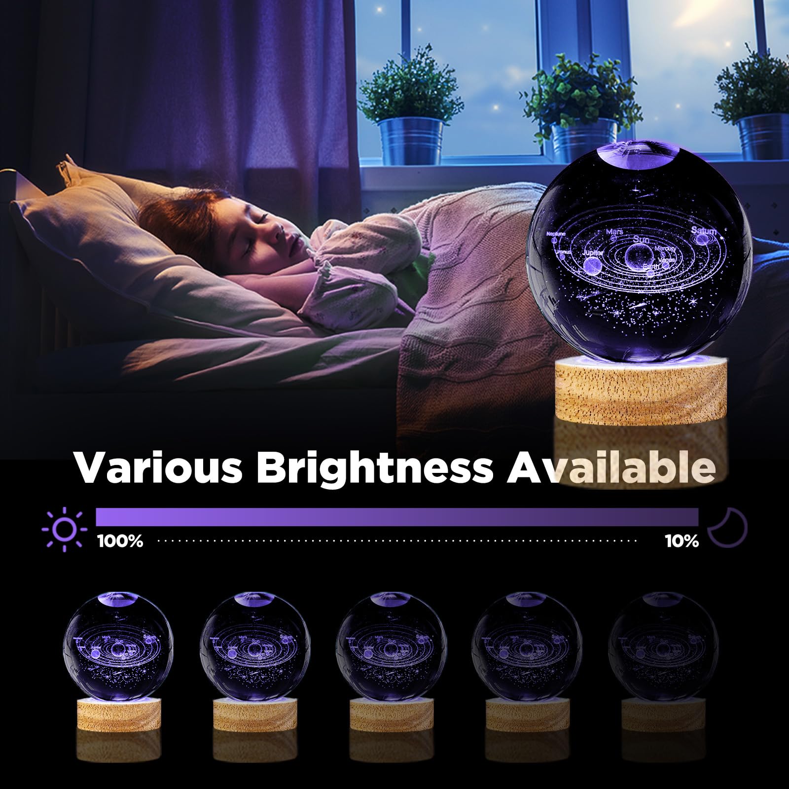 3D Solar System Crystal Ball Night Light With 16 Color Wooden Led Base Upgraded 3.15 In Galaxy  ts Ball Lamp With Remote For Birthday Christmas  Astronomy Space Gifts For Boys Girls Kids