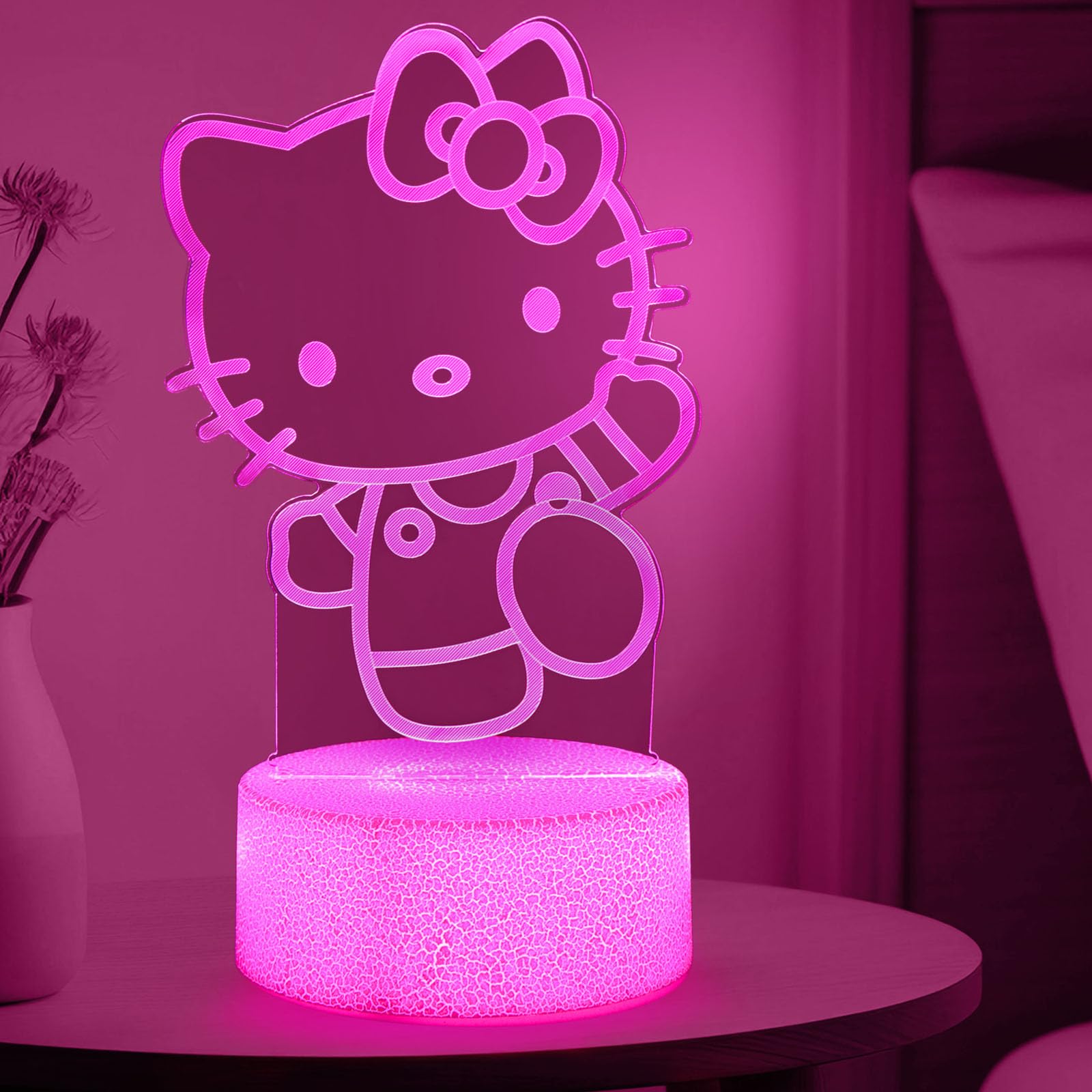 Sunduck Pink Kawaii Kitty 3D Night Light With Corded Control- Dreamy Girls Room Decor  Perfect Birthday/Christmas Gift For Kids  Unique Holiday Present
