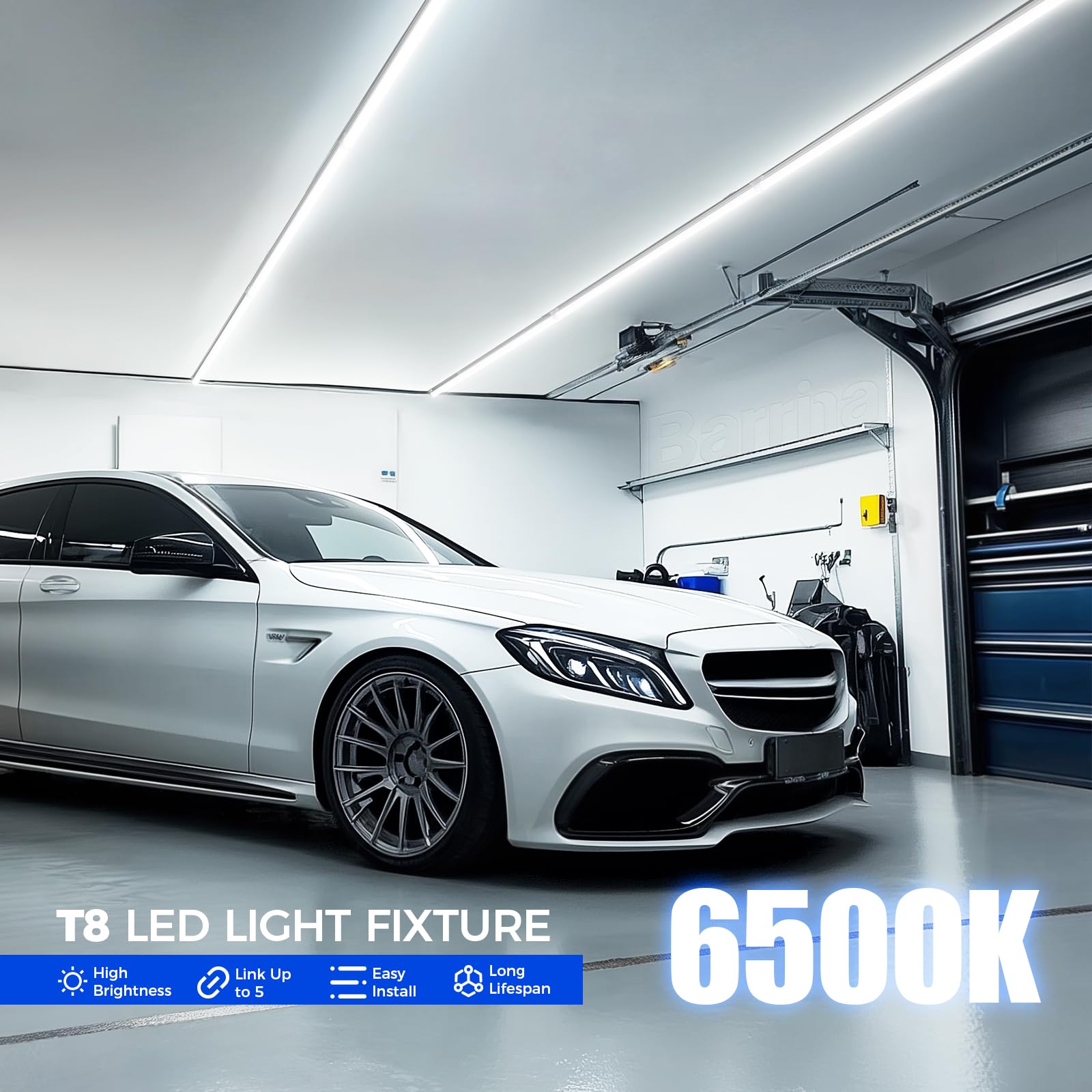 Barrina T8 Led Shop Lights 5Ft, 50W 6500Lm 6500K, Clear Cover, Garage Lights Ceiling, V-Shape Light Fixture, Work Shop Led Light