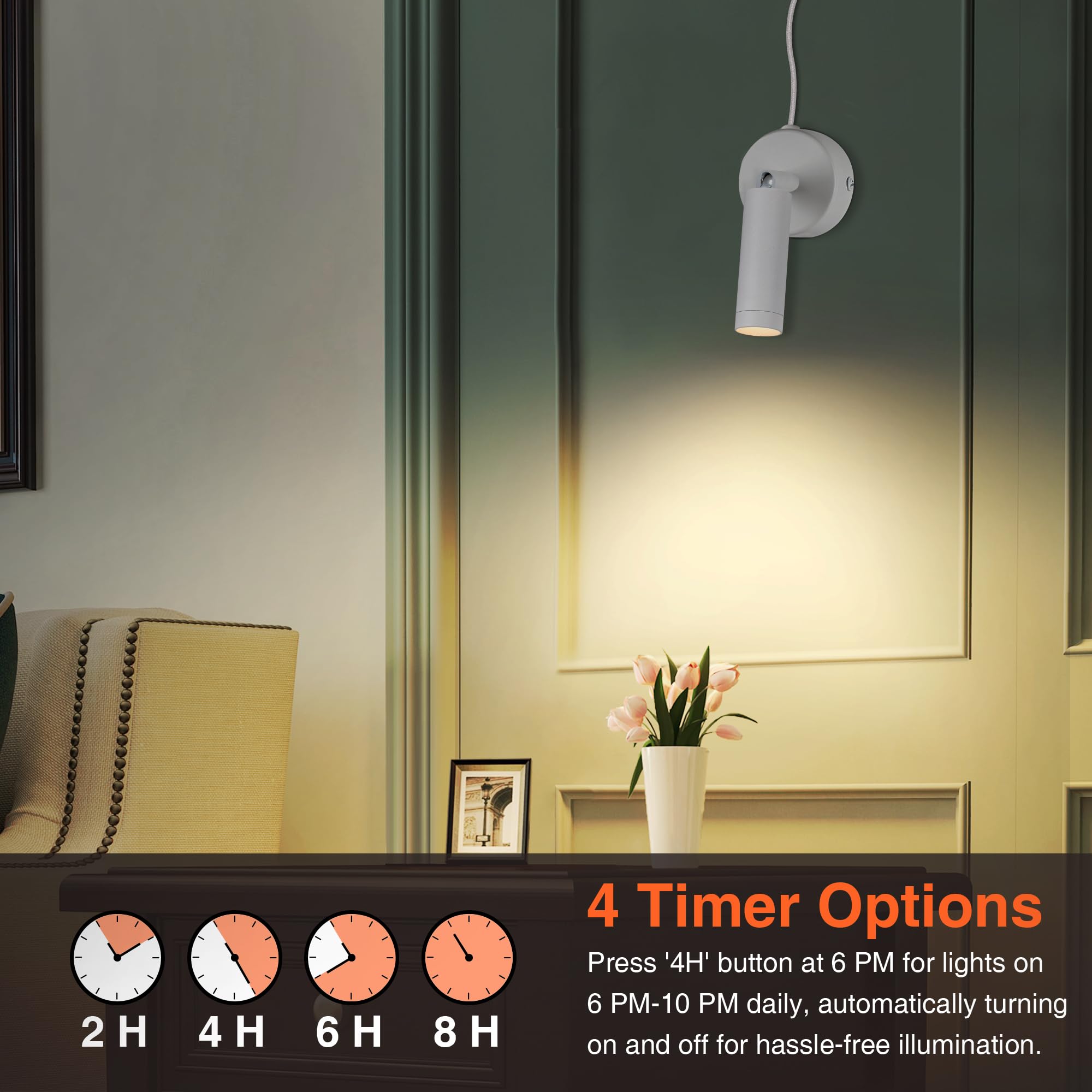 Urtom Dimmable Led Spot Lights Indoor, Remote Controlled With Timer, 3W Plug-In Up Lights, 3000K/4000K/5000K Uplighting Indoor Spotlight For Accent Lighting Plants Or Artwork, 2 Pack