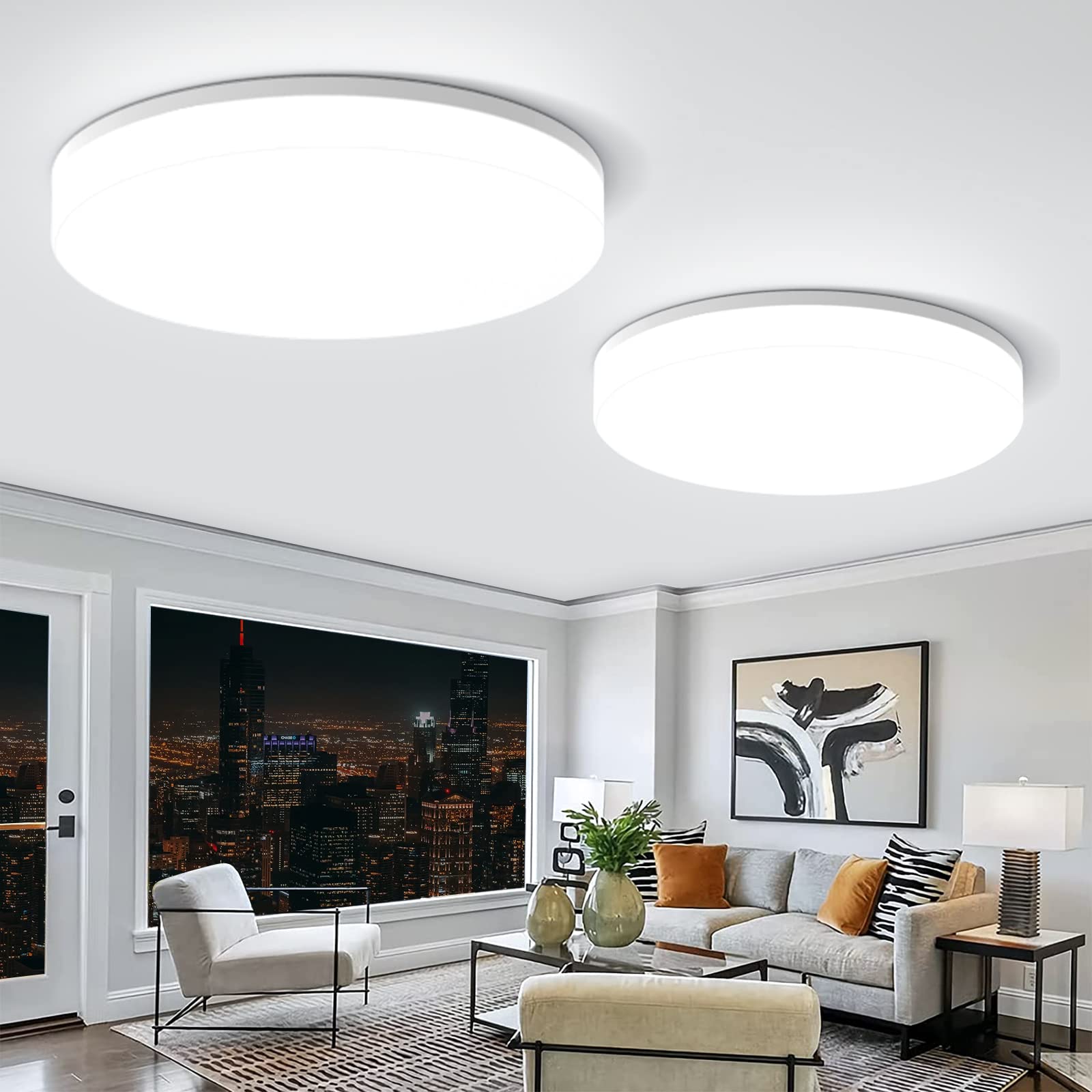 Airand LED Ceiling Light Fixture, 18W 1650LM, Waterproof, Modern Design, 2PACK, Daylight White, Model A6100-2