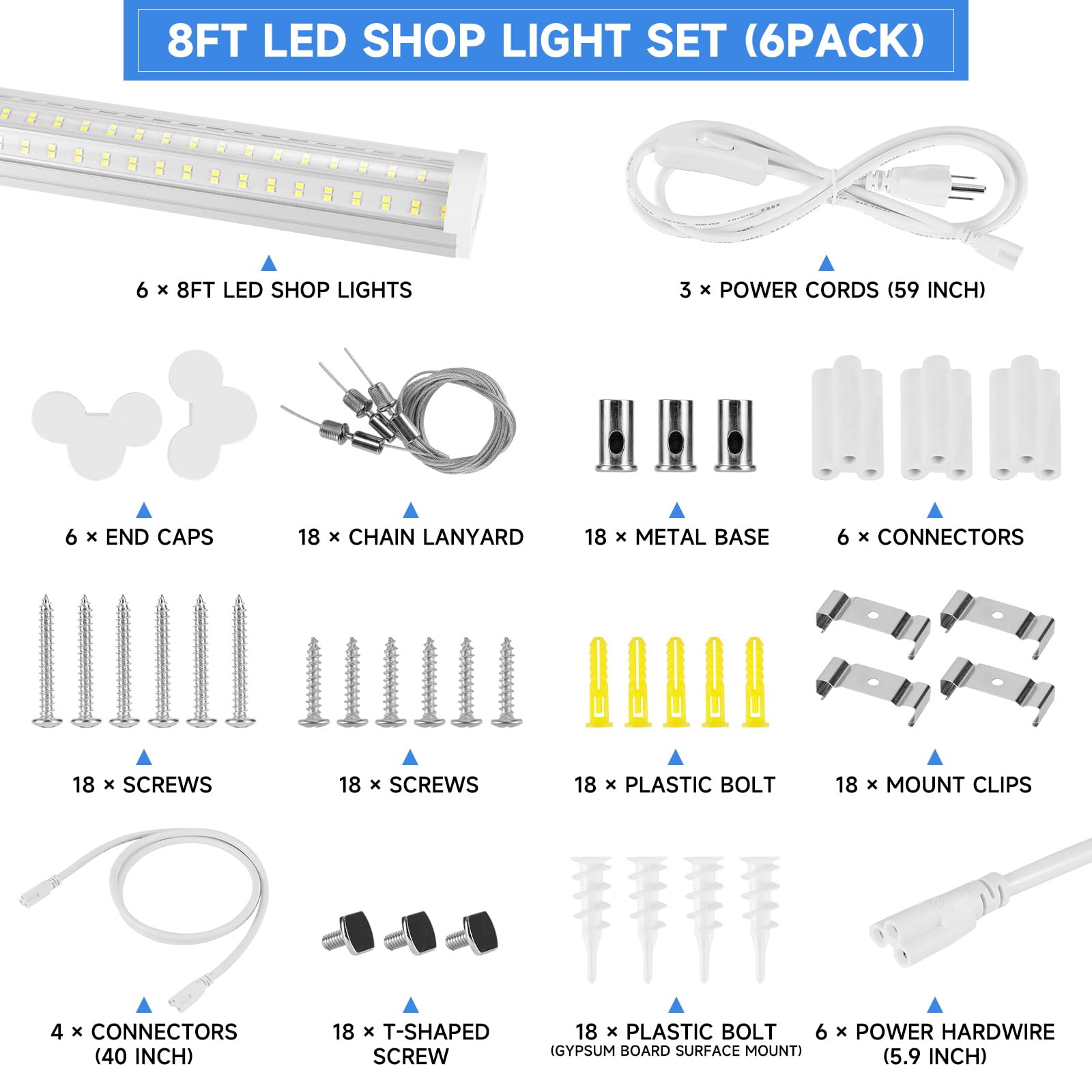 Phiwicsh 8Ft Led Shop Light, U Shape 125W Integrated Led Tube Light, 6500K Clear White, 20000Lm Super Bright Led Lighting, Flush