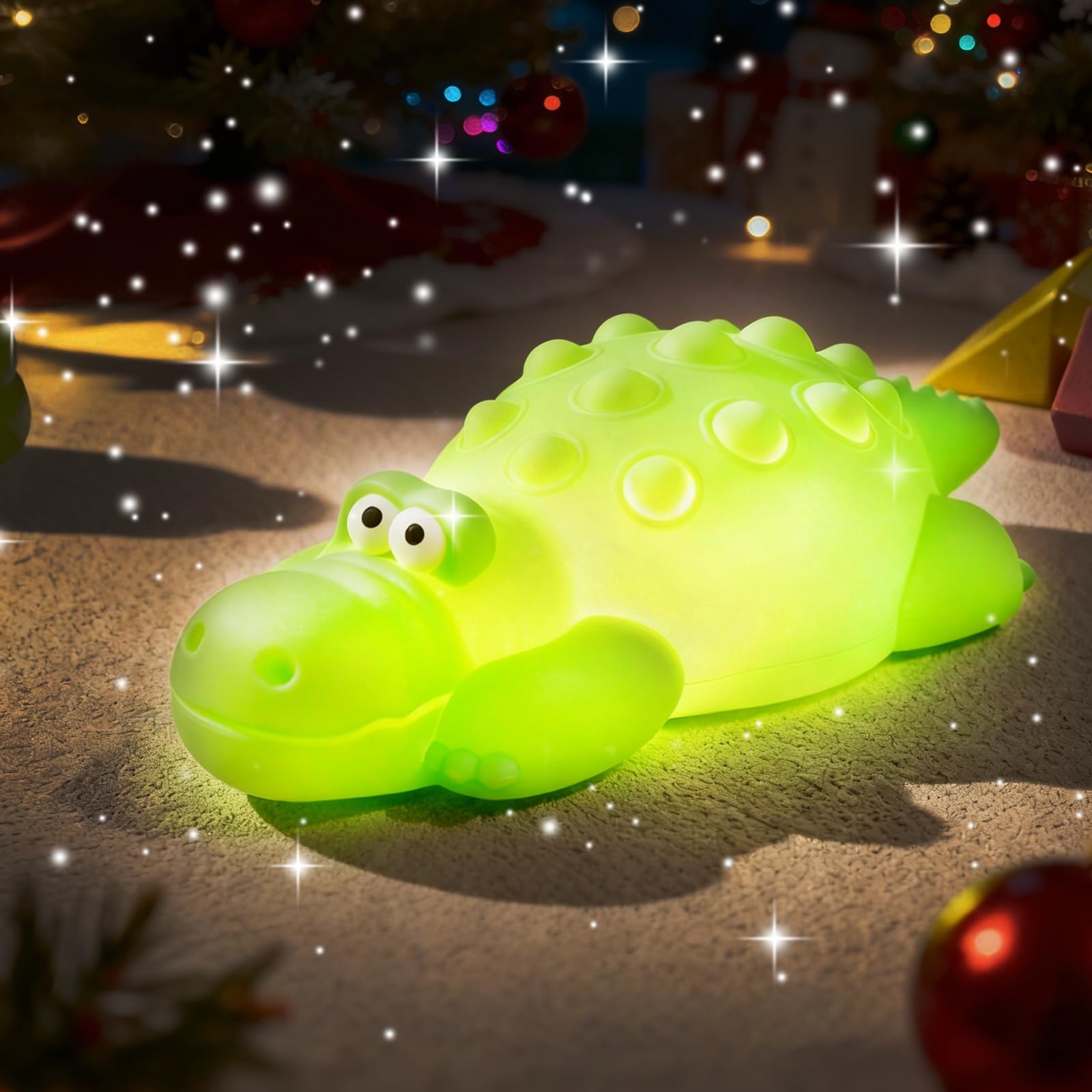 Squishy Crocodile Night Light for Kids,Unzip Novelty Animal Night Lamp,Silicone Dimmable Nursery Nightlight with 8 Soft Colors &