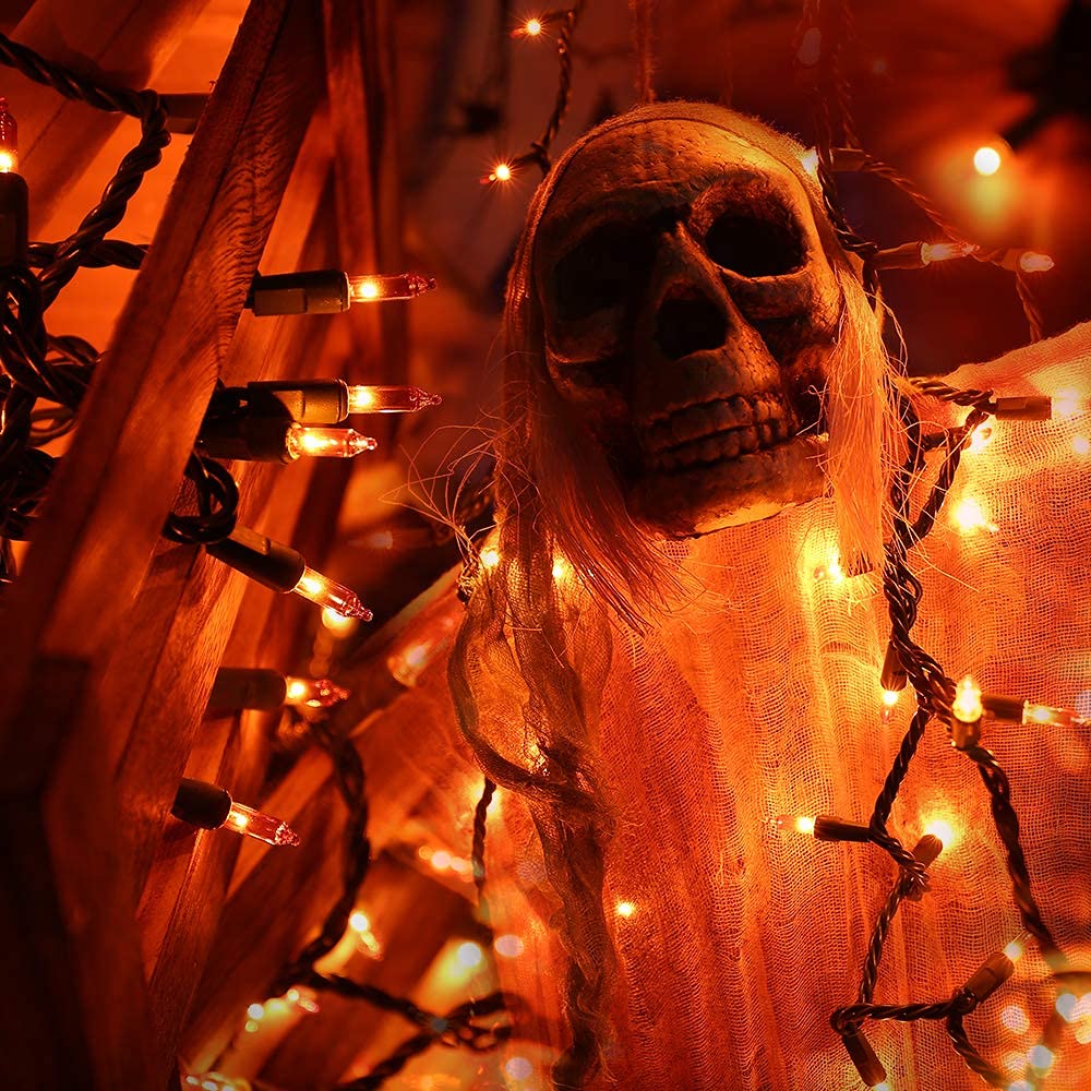 Brizlabs 300 Counts Orange Halloween Lights, Halloween Lights Connectable, Ul Certified Mini Halloween Lights, Incandescent Orange Lights String For Indoor Outdoor Halloween Christmas Tree Decor