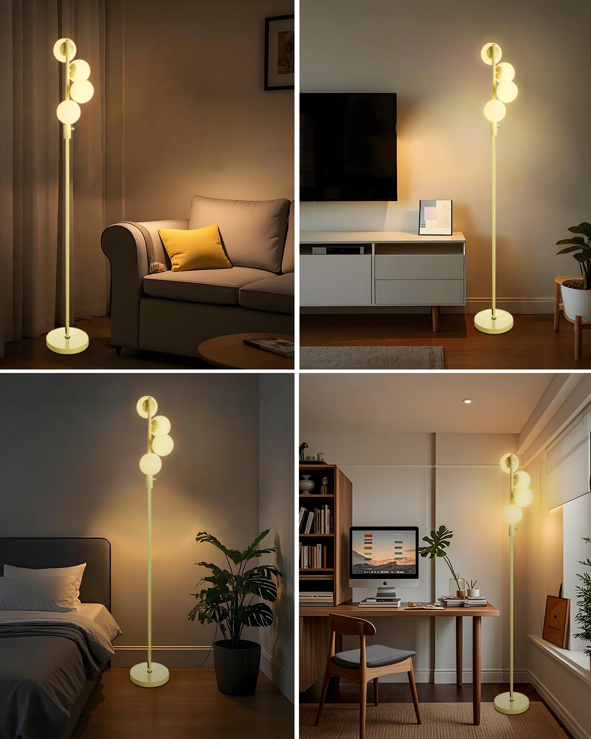 Lightdot 64In Dimmable (Brightness Adjustable) Globe Floor Lamp, Standing Lamps With 4Pcs 3000K G9 Bulbs Soft Warm White Eye Car