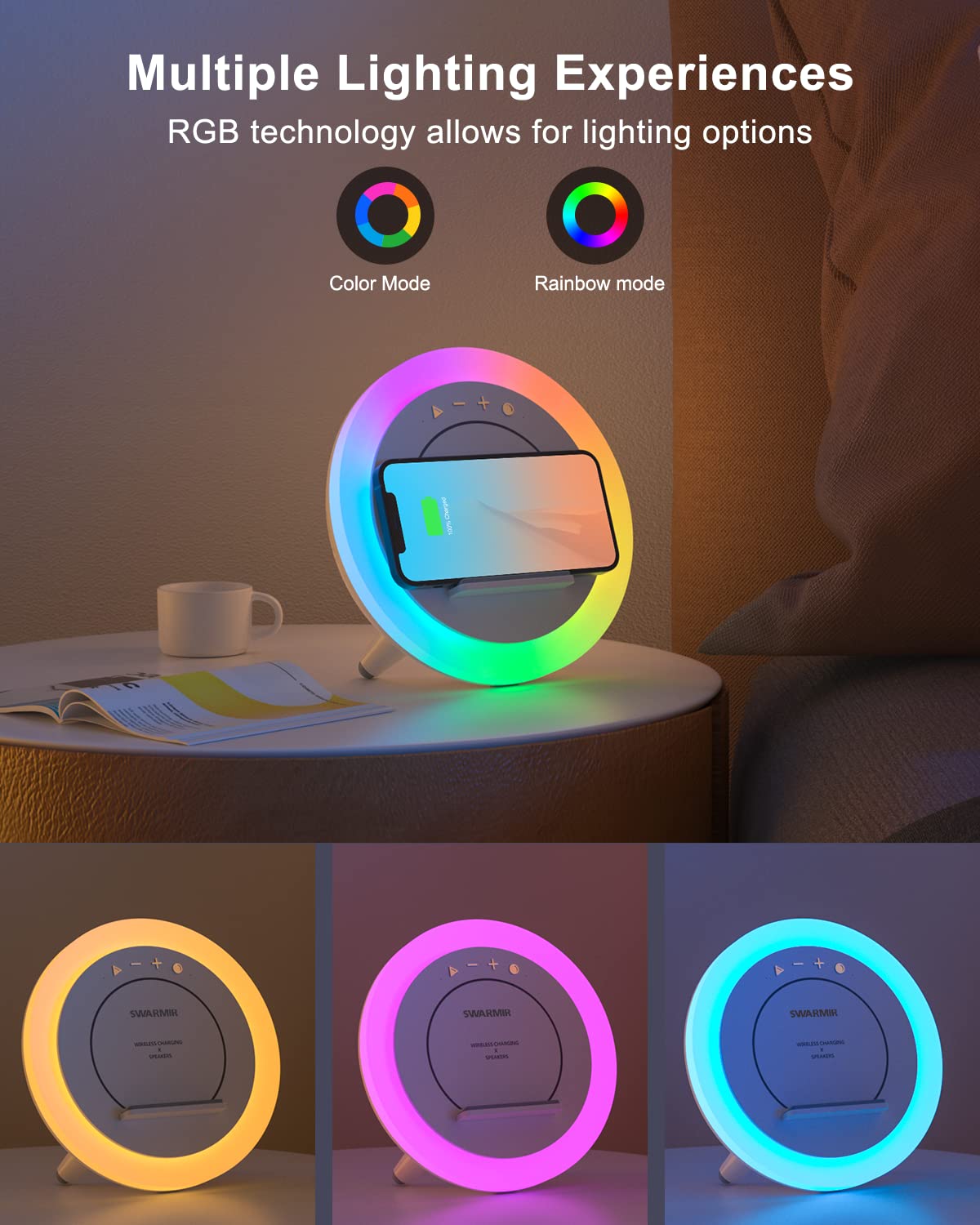 Swarmir Bluetooth Speaker Night Lights - Wireless Charging, Color Changing, Model A21, Multiple Colors, Ideal Gift for Teens
