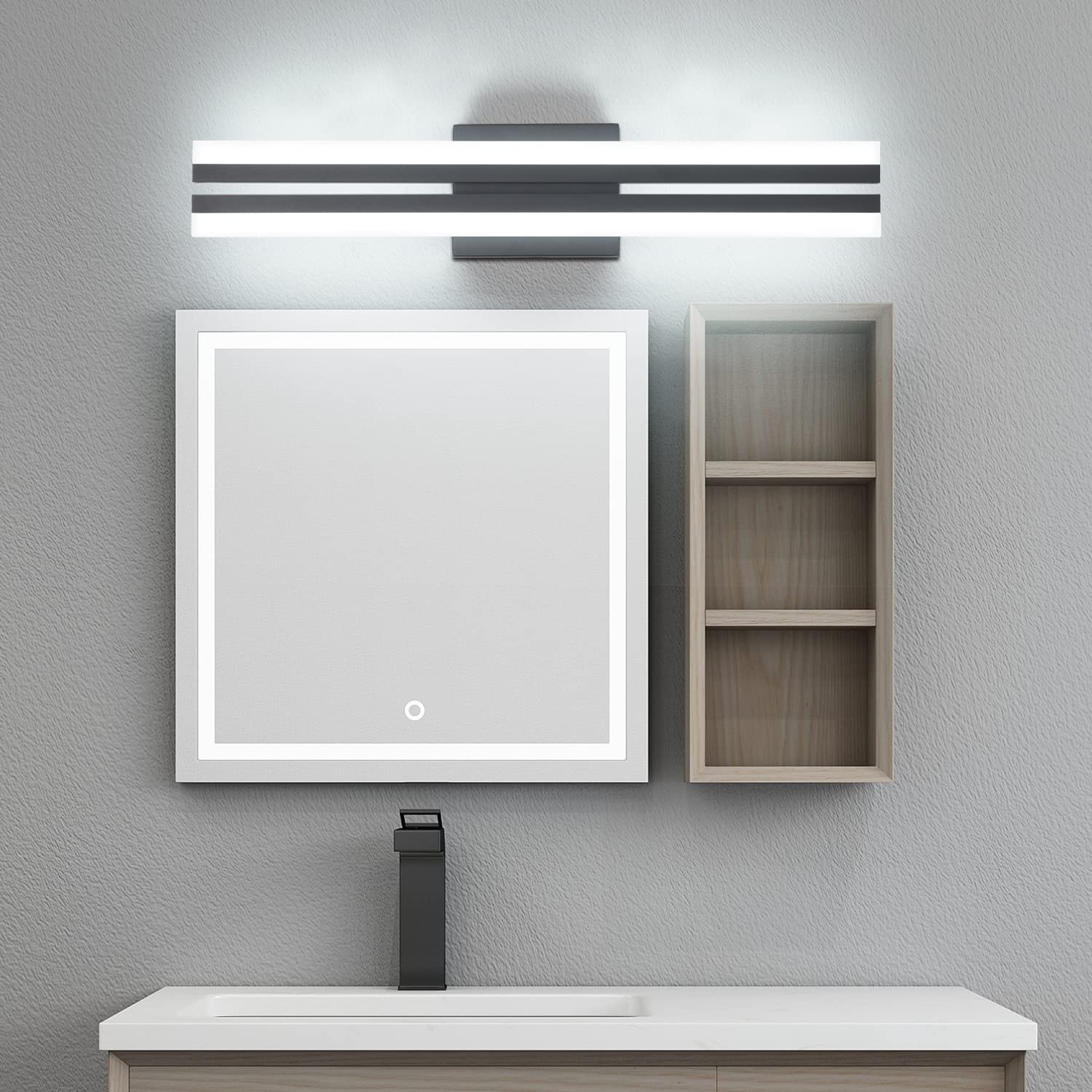 PRESDE 24" LED Bathroom Light Fixture - Modern Black Dimmable Vanity Light, Cold White 6000K, Model VES674