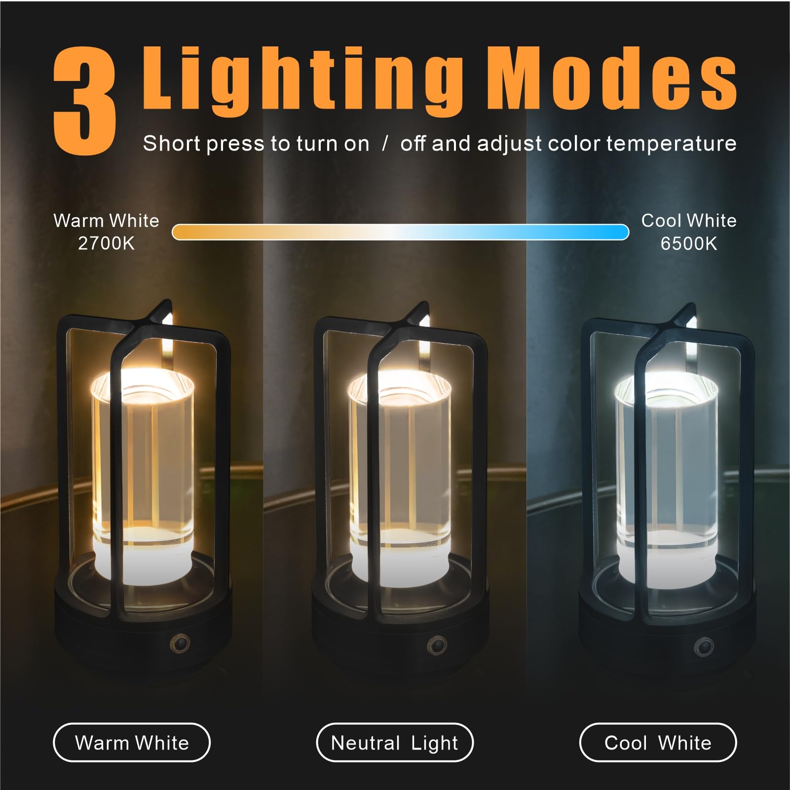 UMLAEN Rechargeable Table Lamp, Stepless Dimming, Crystal, 2 Pack, Black, Model BG6004HS-A4