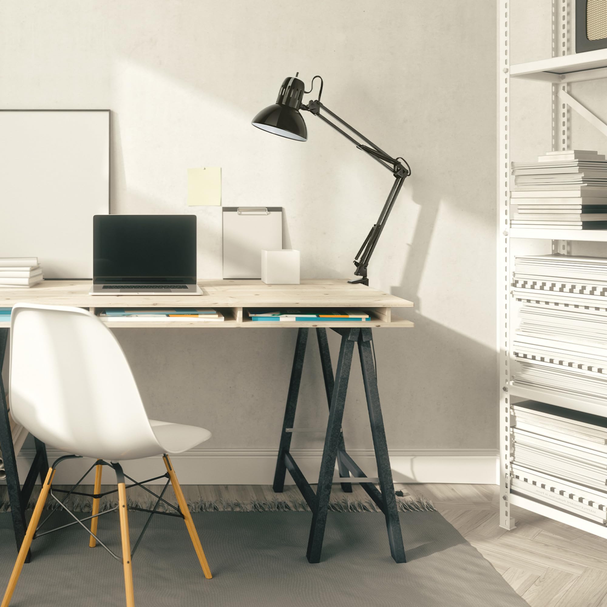 Globe Electric Multi-Joint Desk Lamp, 31.5" Adjustable Metal Clamp, Jet Black, Model 56963, On/Off Rotary Switch, Ideal for Home & Office