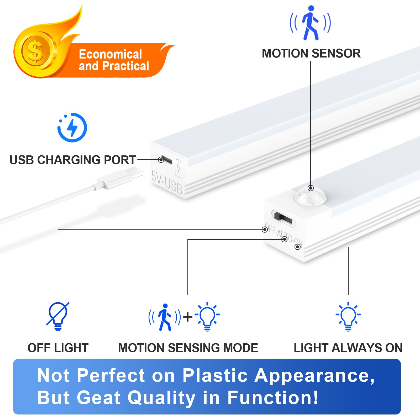 XSINOLI Under Cabinet Lights - Motion Sensor, Battery Operated, Magnetic, 9.2 inch, White Light - 4 Pack