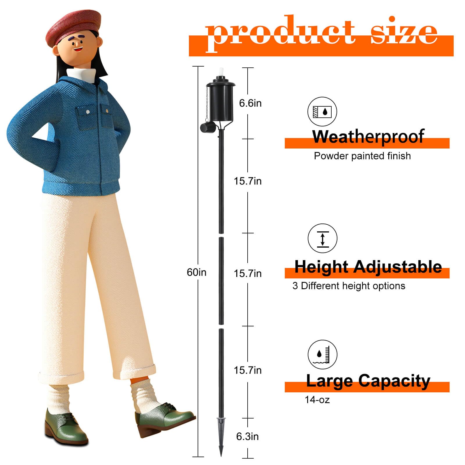 Zsmaiku Citronella Outdoor Metal Torches Set Of 4, 59&quot; Garden Pathway Patio Lights, Black