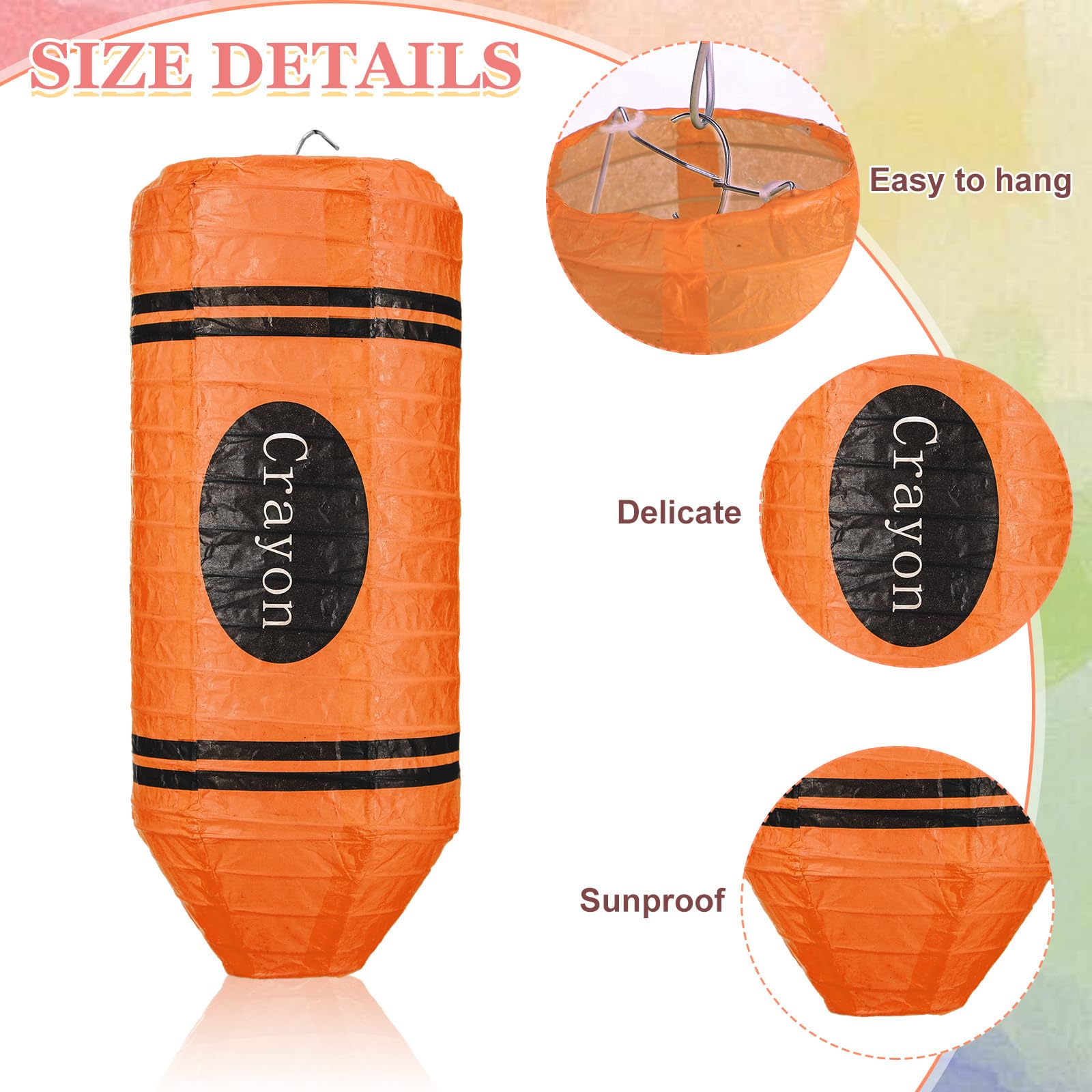 Retisee 12 Pcs Crayon Hanging Paper Lanterns Party Decorations, Colorful Preschool Kindergarten Graduation Classroom Ceiling Dec