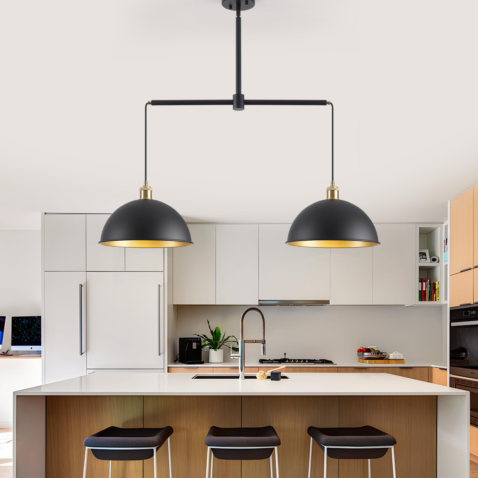 Febeleven Farmhouse Black Pendant Light With 2-Lights  11.81 Dome Pendant Lights Fixtures Modern Adjustable Hanging Lighting For Kitchen Island Dining Room And Foyer