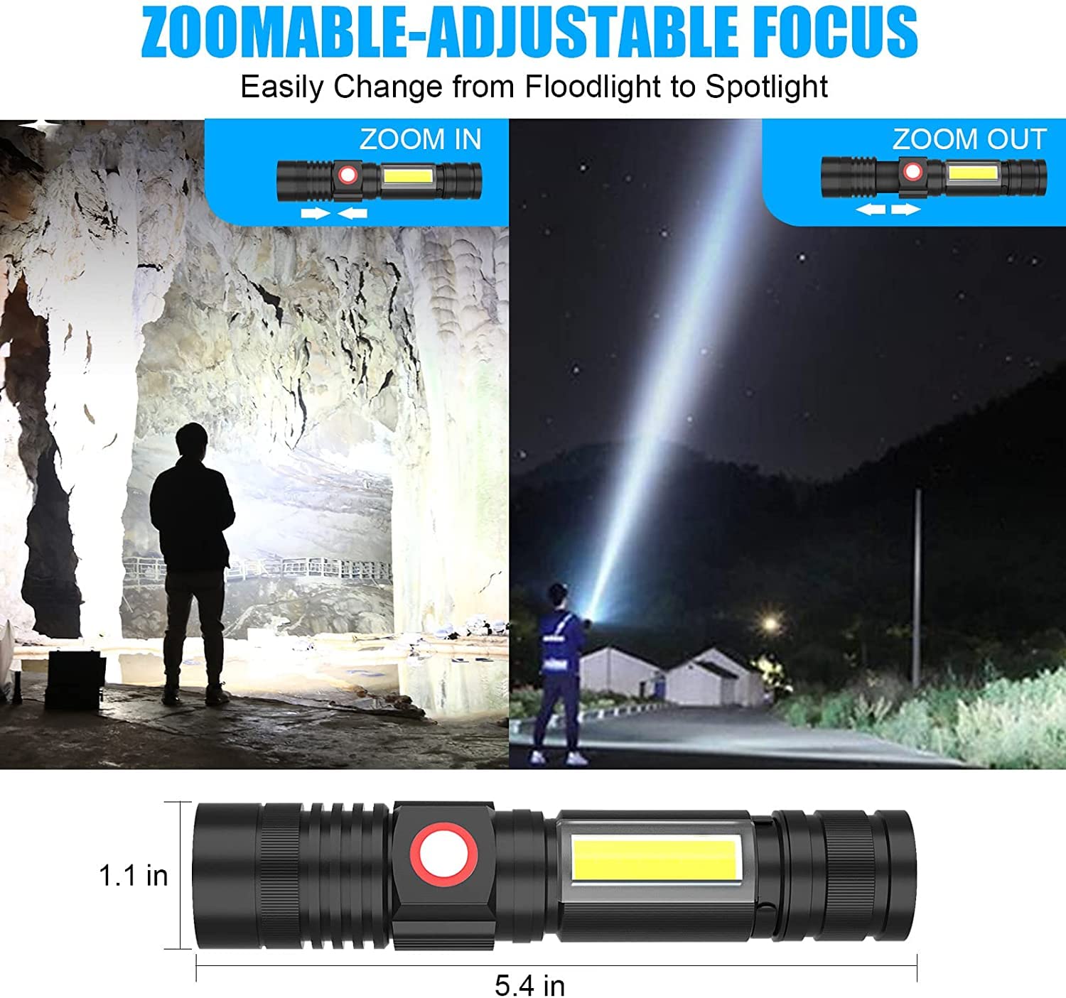 Usb Rechargeable Flashlight, Magnetic Led Flashlight, 2000 Lumen Super Bright Led Tactical Flashlight With Cob Worklight,Waterpr