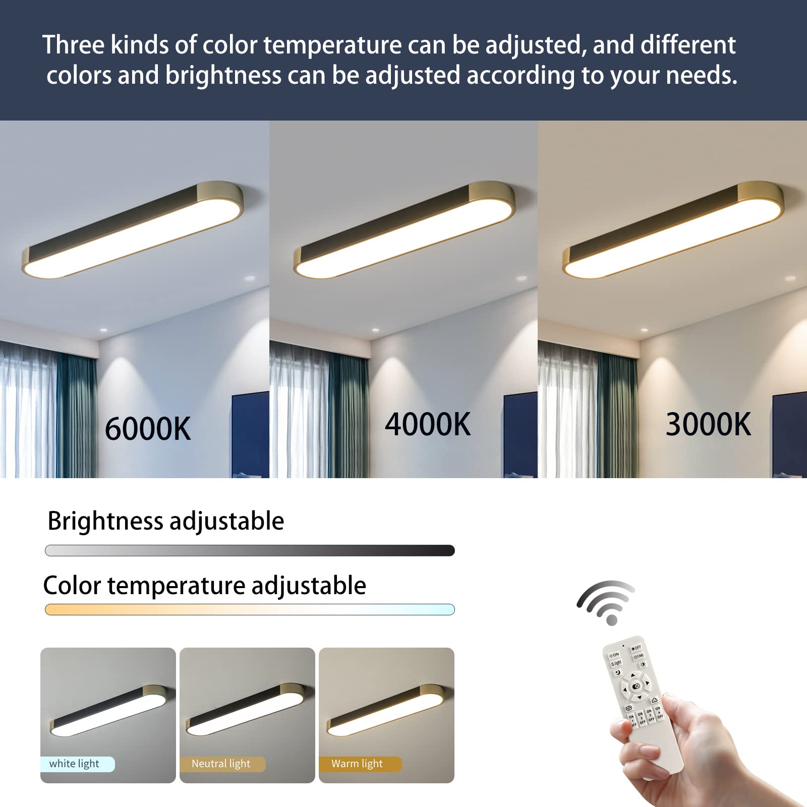 Tioolo Modern Acrylic Linear Ceiling Light, Dimmable LED, 36W, Black+Gold, Remote Control, 27.5in L, Perfect for Kitchen & Living Room