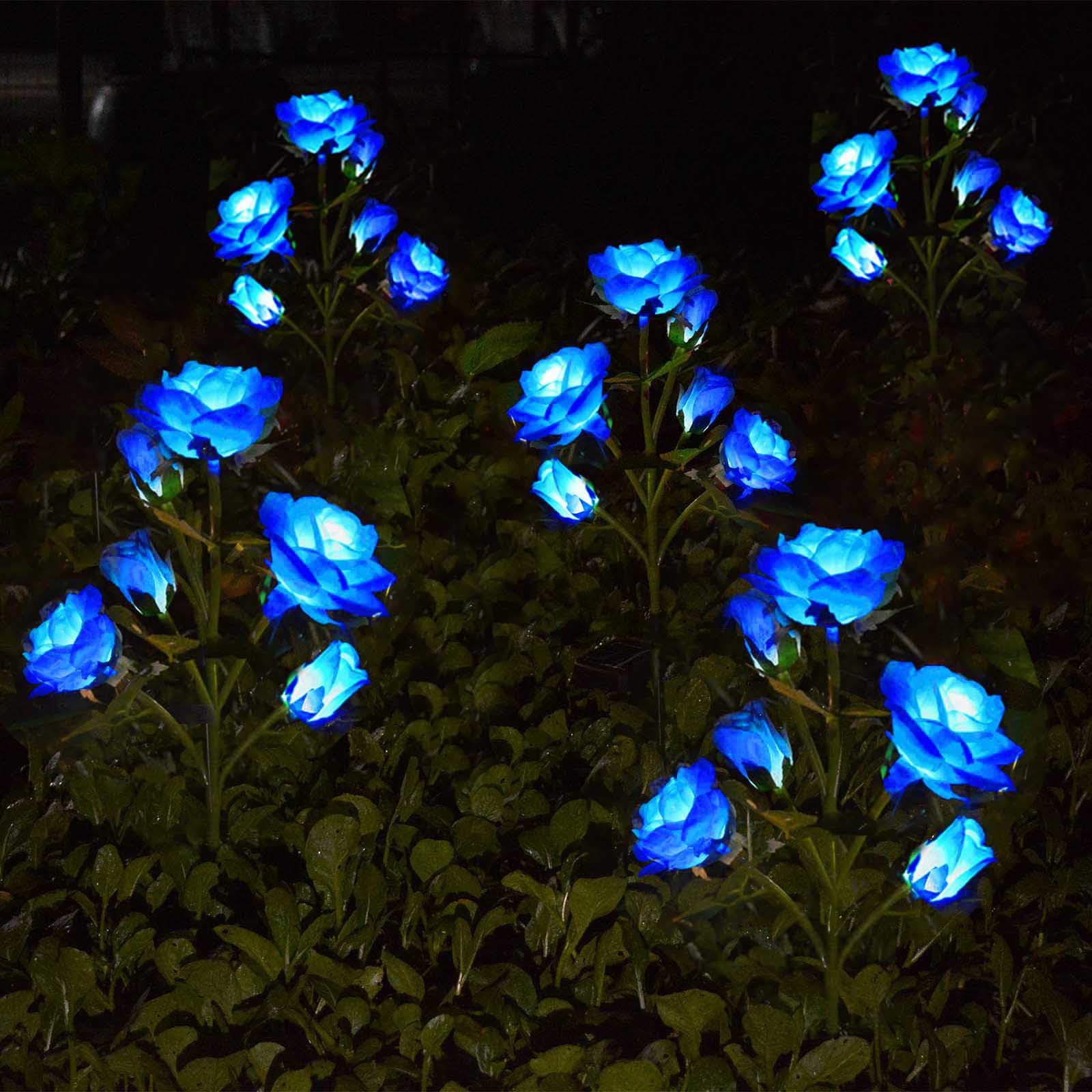 Homeleo Solar Powered Decorative Rose Garden Stake Lights - Waterproof, Realistic Artificial Flowers, Blue For Outdoor Decor