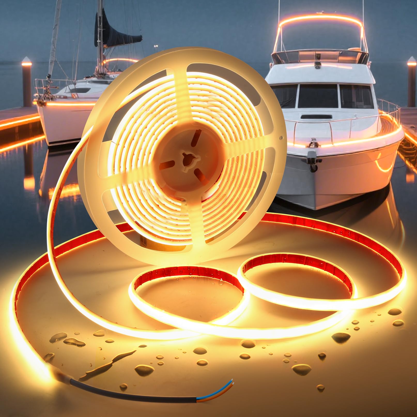 VOEWT COB LED Band Lights Warm White 3000K 12V 16.4ft IP67 Waterproof High CRI 95Ra+ Super Bright Flexible Boat Lights for Fishing Night Outdoor Bathroom Swimming Pool(Power Supply Not Included)
