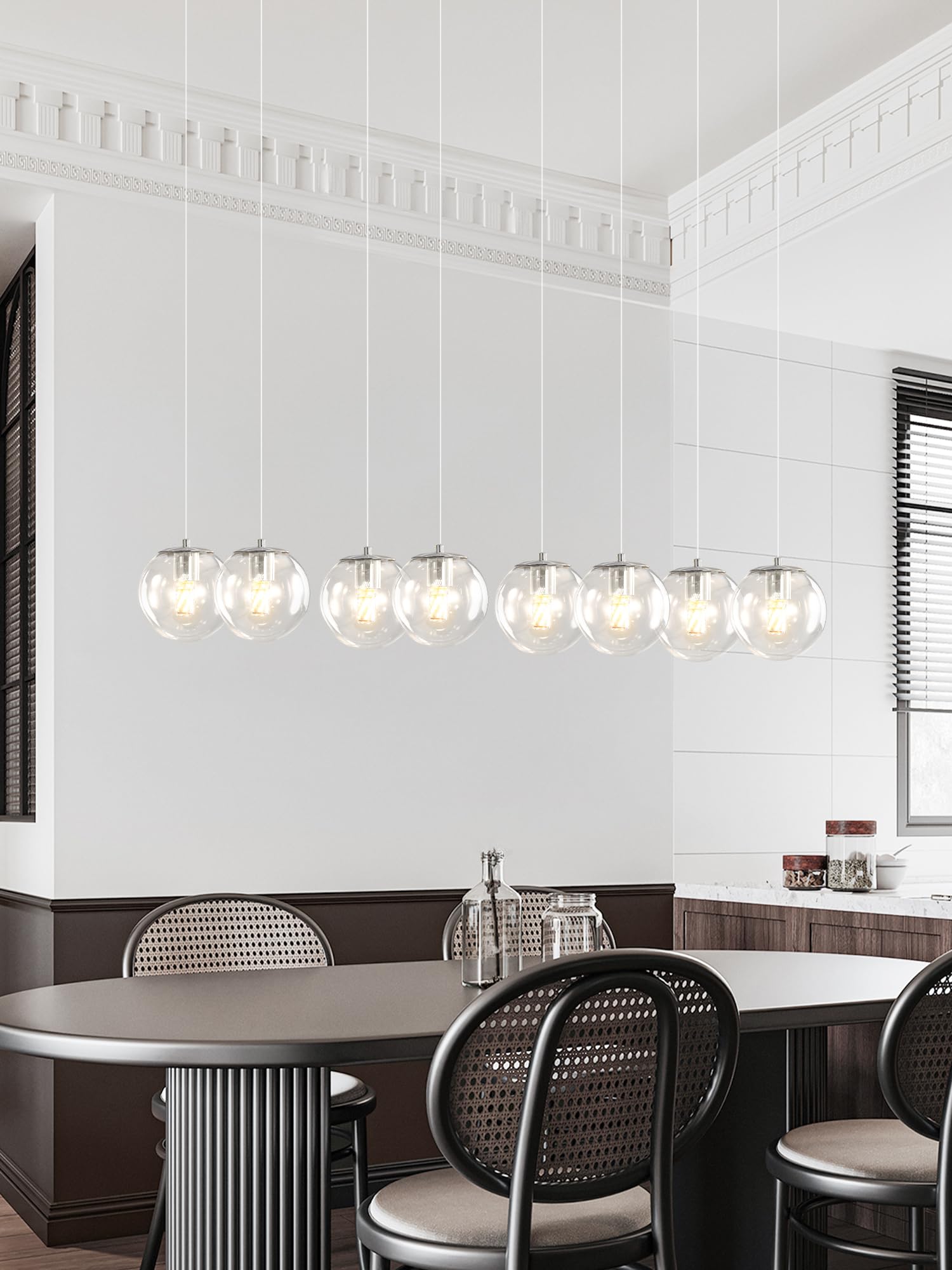 Ykolupty Rectangle Chandelier 10-Light Clear Glass Ball Chandelier Dimmable Pendant Lights Large Chandeliers For High Ceilings,