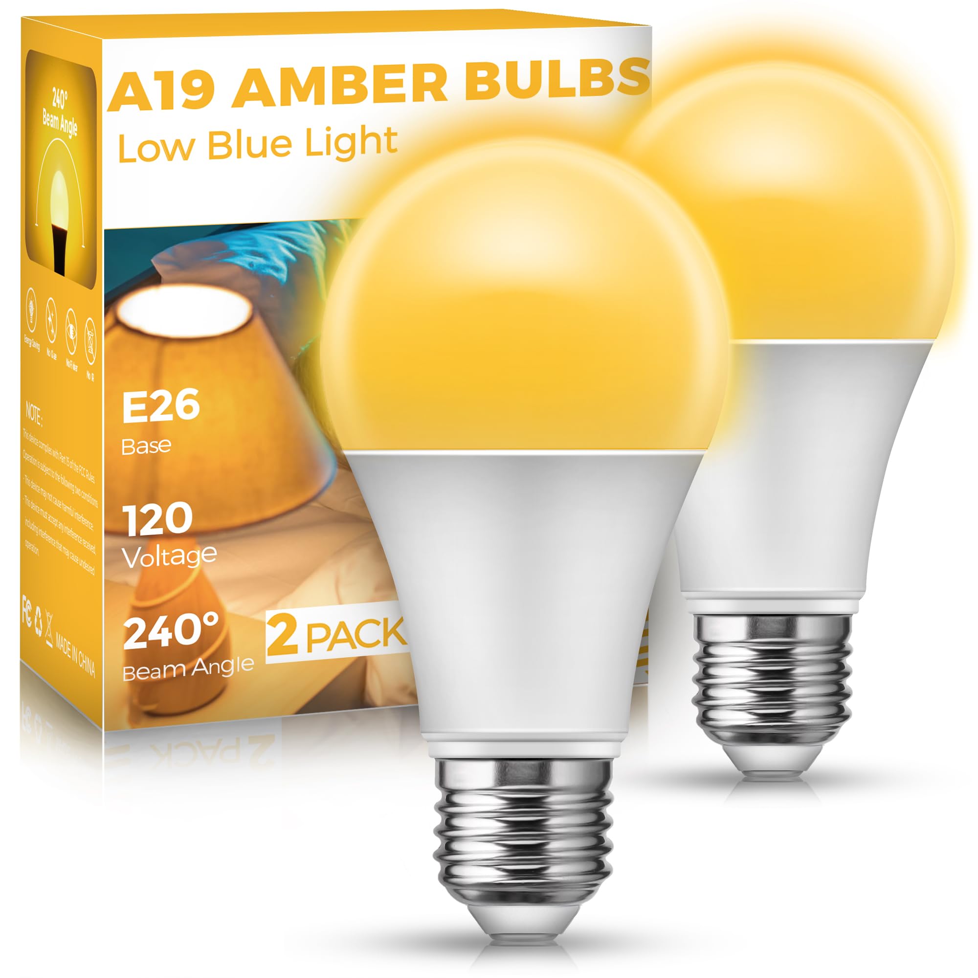 Sleep Light Bulb, Amber Light Bulbs For Sleep Therapy, Blue Light Blocking, 1900K Dim Light Bulbs 60W Equivalent, Mood Soothing 