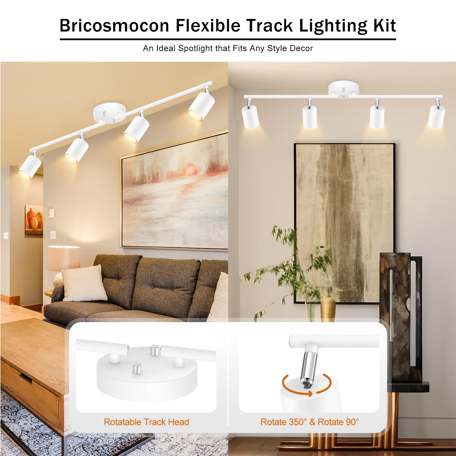 White Track Lighting Ceiling Fixture, Kitchen Light Fixtures, 30'' 4-Light Rotatable Led Track Lights, Semi Flush Wall Sconces L