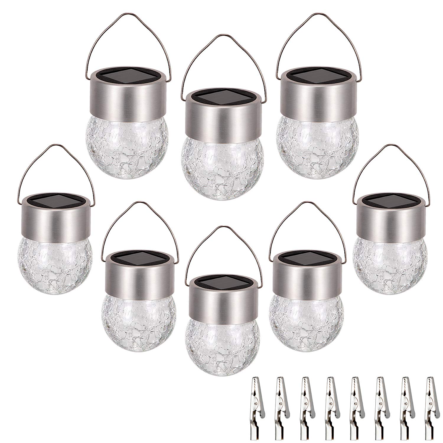 Sunwind Hanging Solar Ball Lights Outdoor - 8 Pack Cracked Glass Decorative Garden Lights Waterproof Solar Lanterns For Yard, Pa