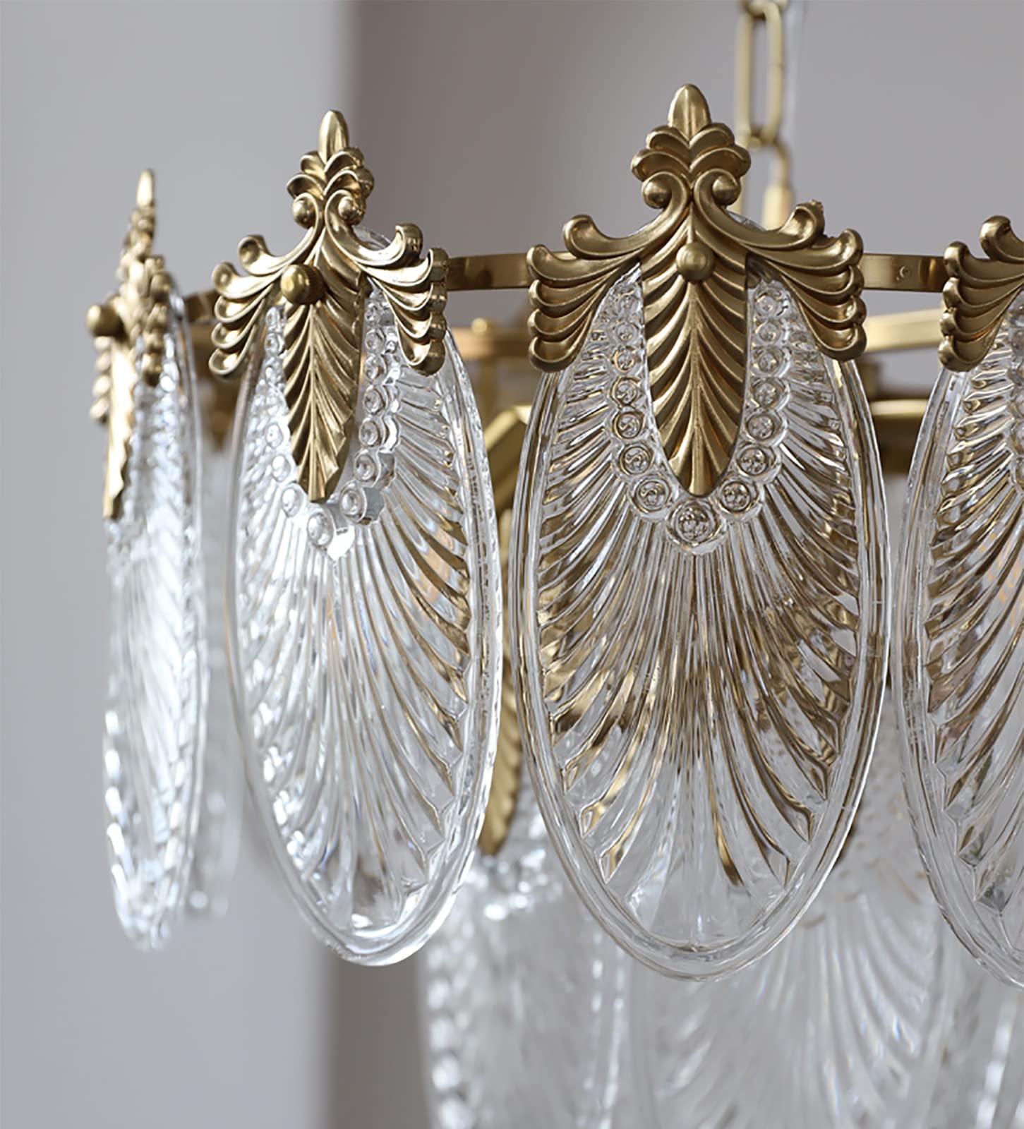 Antique Chandelier 3-Layer Crystal Glass Chandeliers, 9-Lights Round Pendant Light 23.6'' Brushed Brass Gold Adjustable Height,