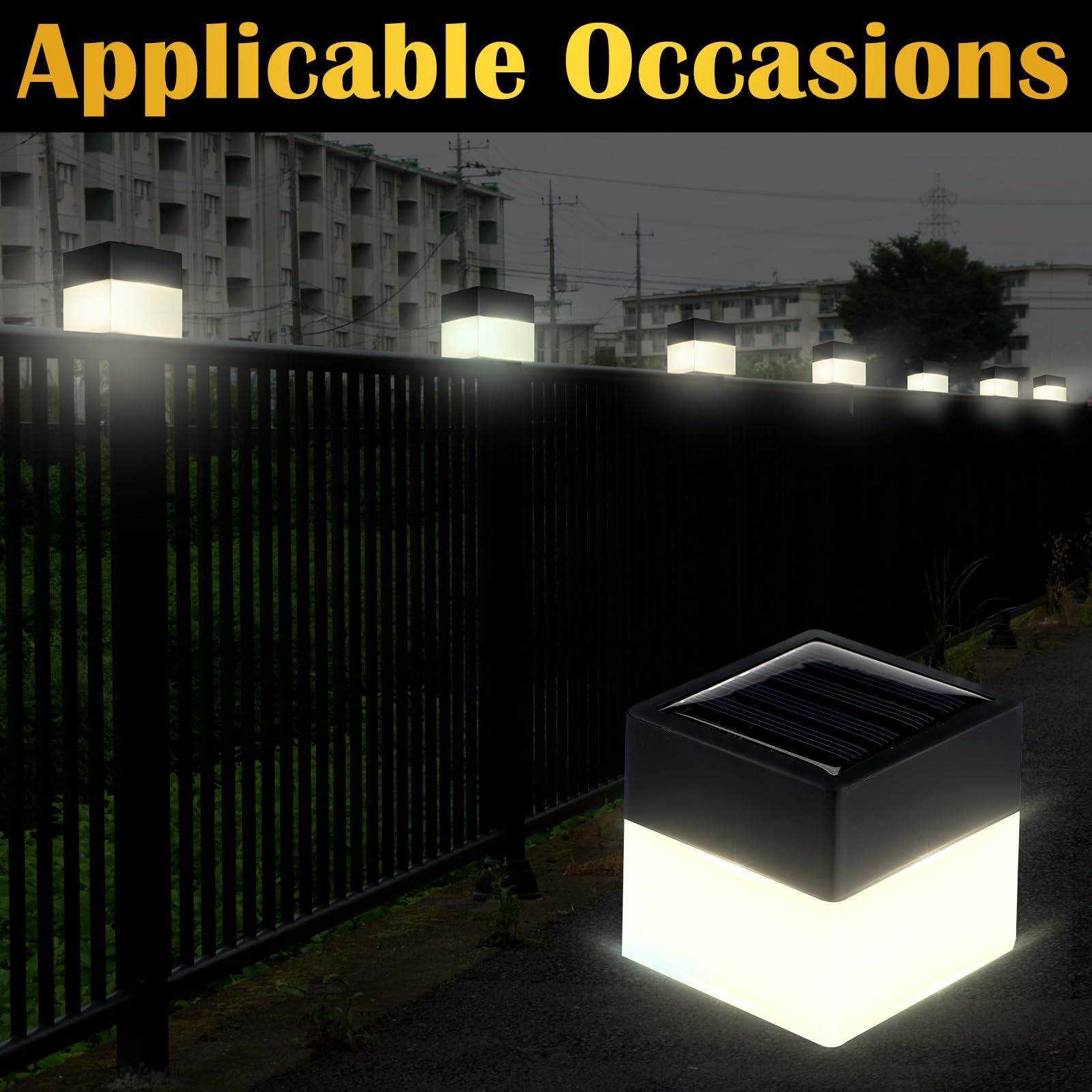 Hicarer Solar Fence Post Cap Lights, 12 Pack, 2in x 2in, Warm Yellow, LED, Model ZHW-Hicarer-0674, Ideal for Garden and Outdoor