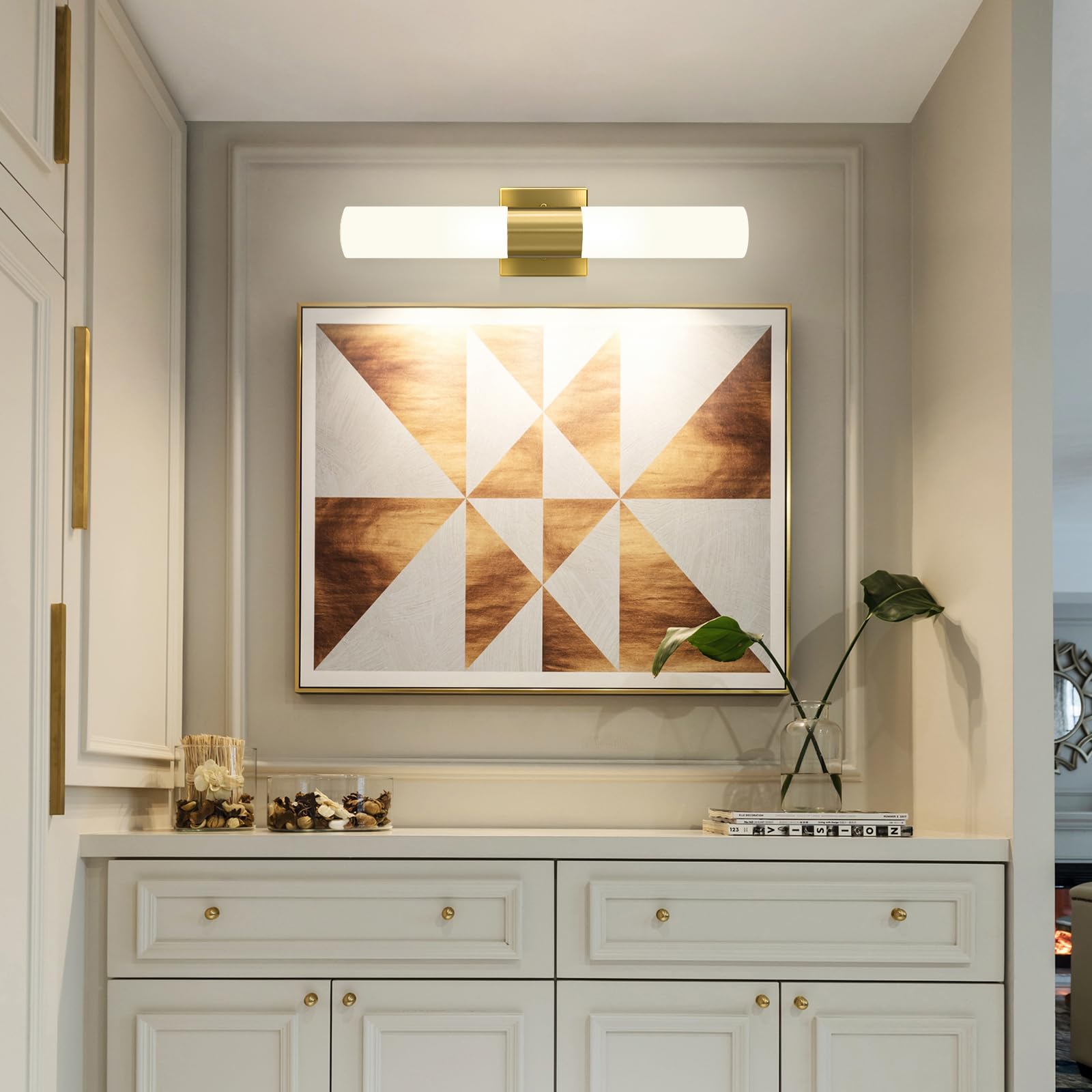 Kalium Bathroom Wall Sconce, 21 Inch Modern Vanity Light, Frosted Glass Shade, Gold, Model WL052-SB