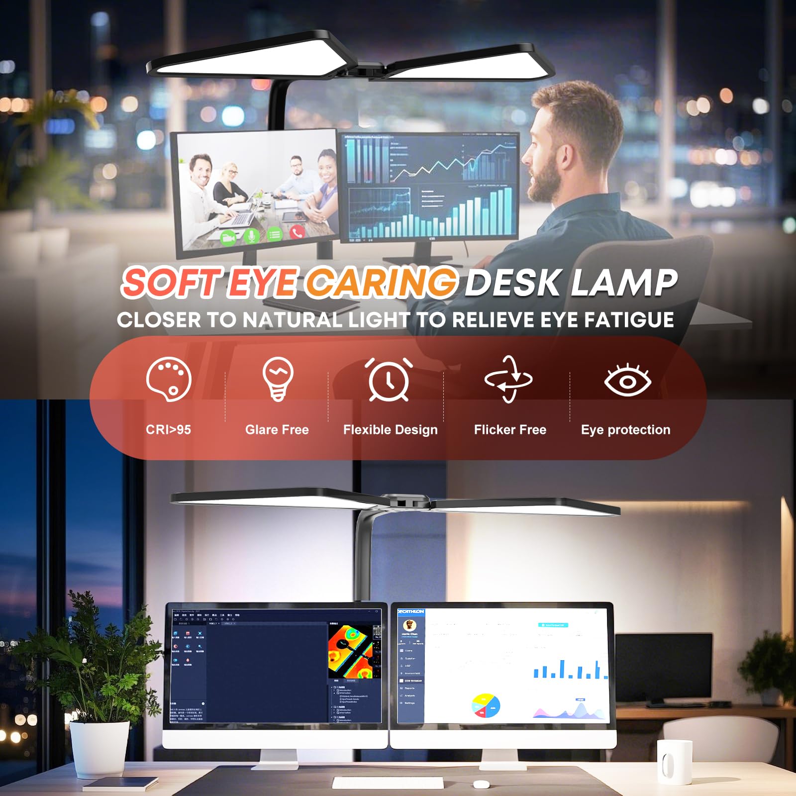 Talkhigh Led Desk Lamp For Home Office,Super Bright Desk Lamp With Clip,Triangle Desk Light,360 Adjustable Swivel Table Lamp,Eye