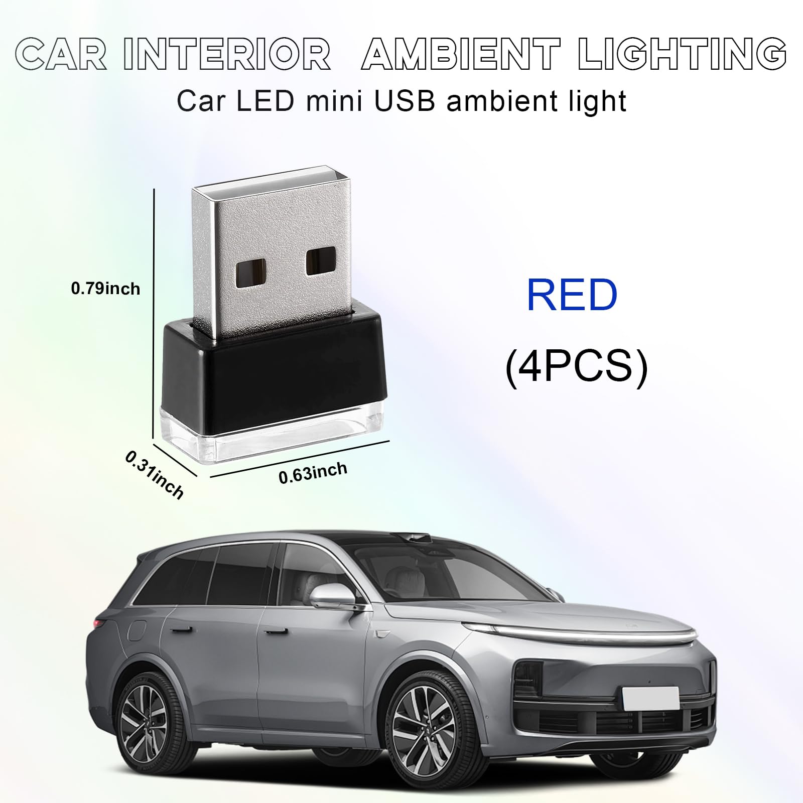 Sylvil 4 Pcs Usb Led Car Interior Atmosphere Lamp  Portable Mini Led Night Light  Plug-In Usb Interface Trunk Ambient Lighting Kit  Universal Interior Car Accessories (Red)