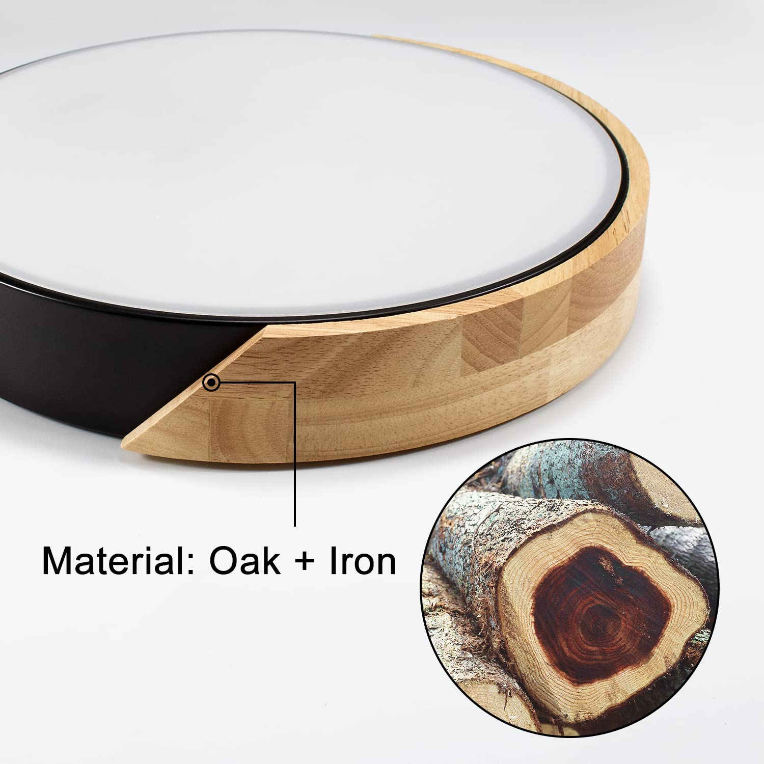 Led Ceiling Light Flush Mount: 12 Inch 24W Bedroom Light Fixture With Round Wood Modern Black Flat Overhead Minimalist Ceiling L