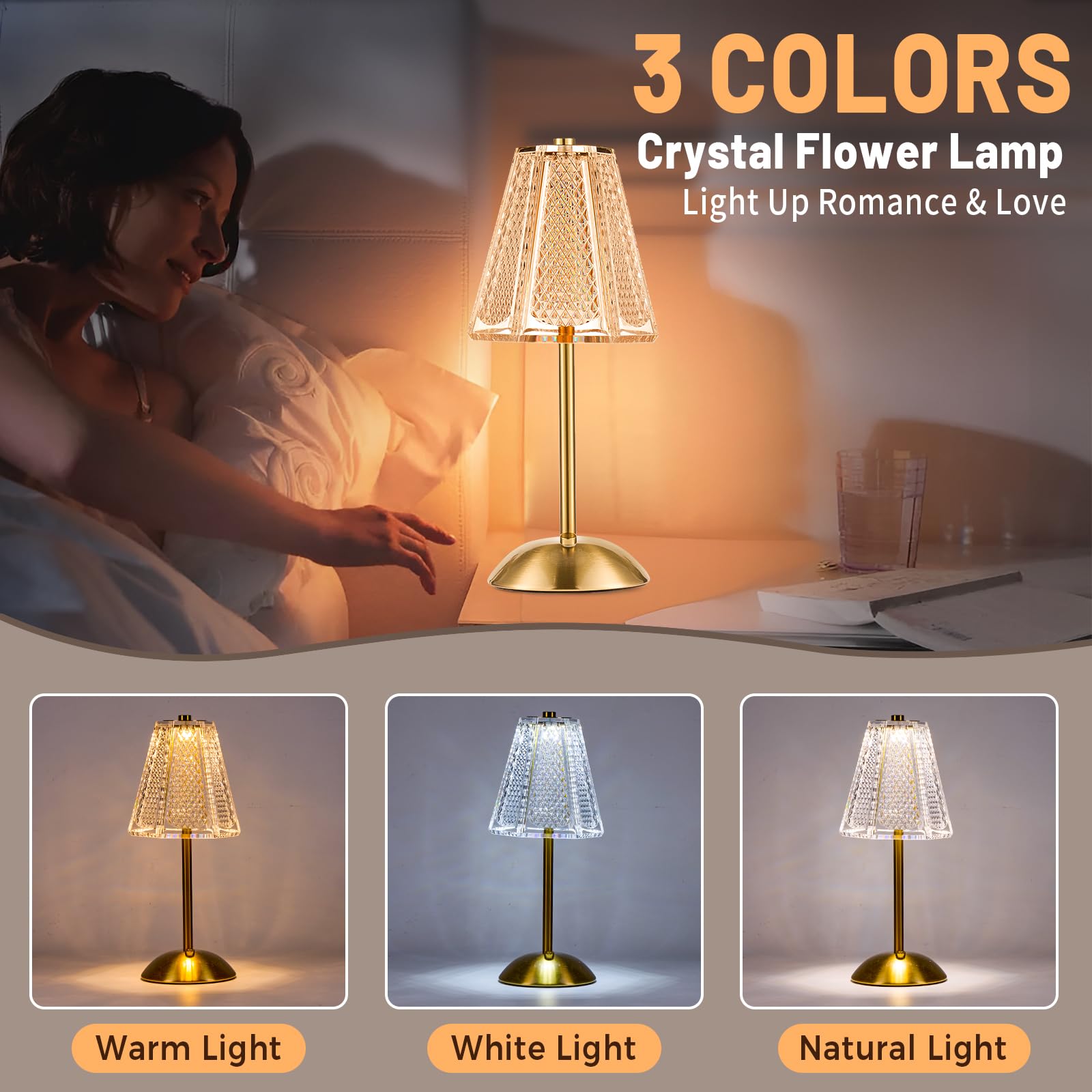 Hapygi Portable Battery Operated Led Table Lamp With Touch Sensor, Gold Cordless Brass Rechargeable Bedside Lamp/Night Light/Res