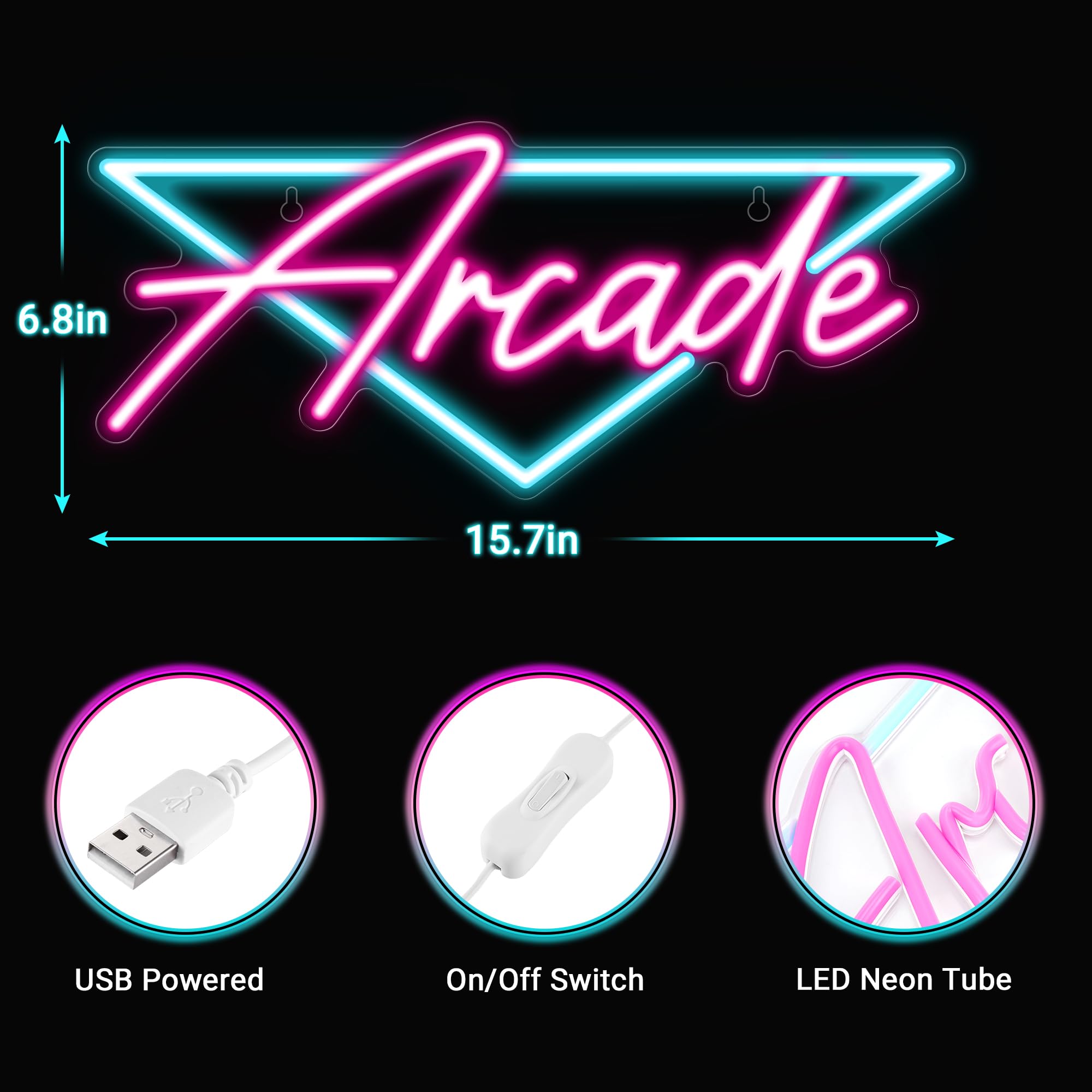 Kavaas LED Arcade Sign, Retro Neon Wall Decor for Boys Bedroom, 15.7 x 6.8 inches, Plastic, Arcade_ACD1