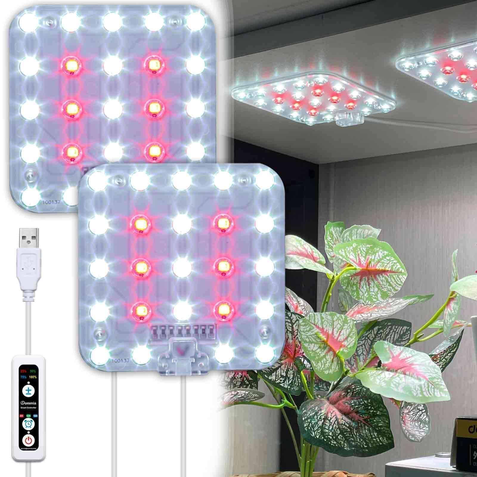 DOMMIA Full Spectrum LED Grow Light for Indoor Plants, 2 Panels 10W with 6/12/16h Timer Dimmable Plant Lights for Flower Veg Pla