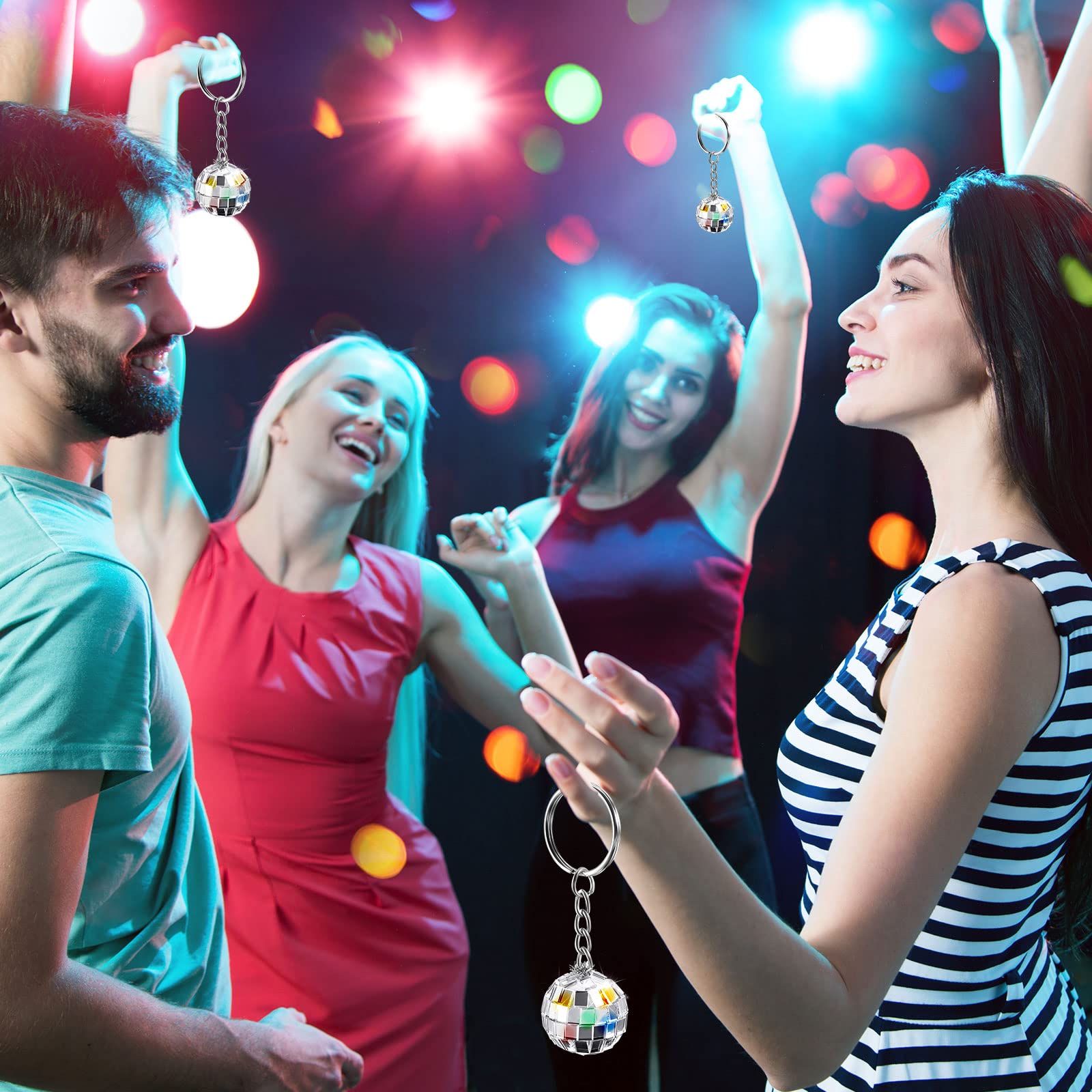 Mtlee 24 Pack Mini Mirror Disco Ball Keychain Last Disco Bachelorette Retro 60S 70S Keychain For Party Favors Set Cowgirl Supplies(Silver)