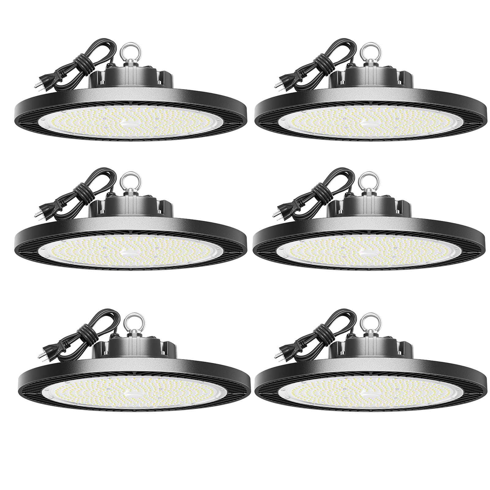Gugsey 6 Pack 200W High Bay Led Shop Lights - 5000K Ufo Led High Bay Light With Plug 5' Cable And Hook Ring, Shop Light Ufo Barn Lights Led High Bay Lights For Garage Gym Warehouse Workshop