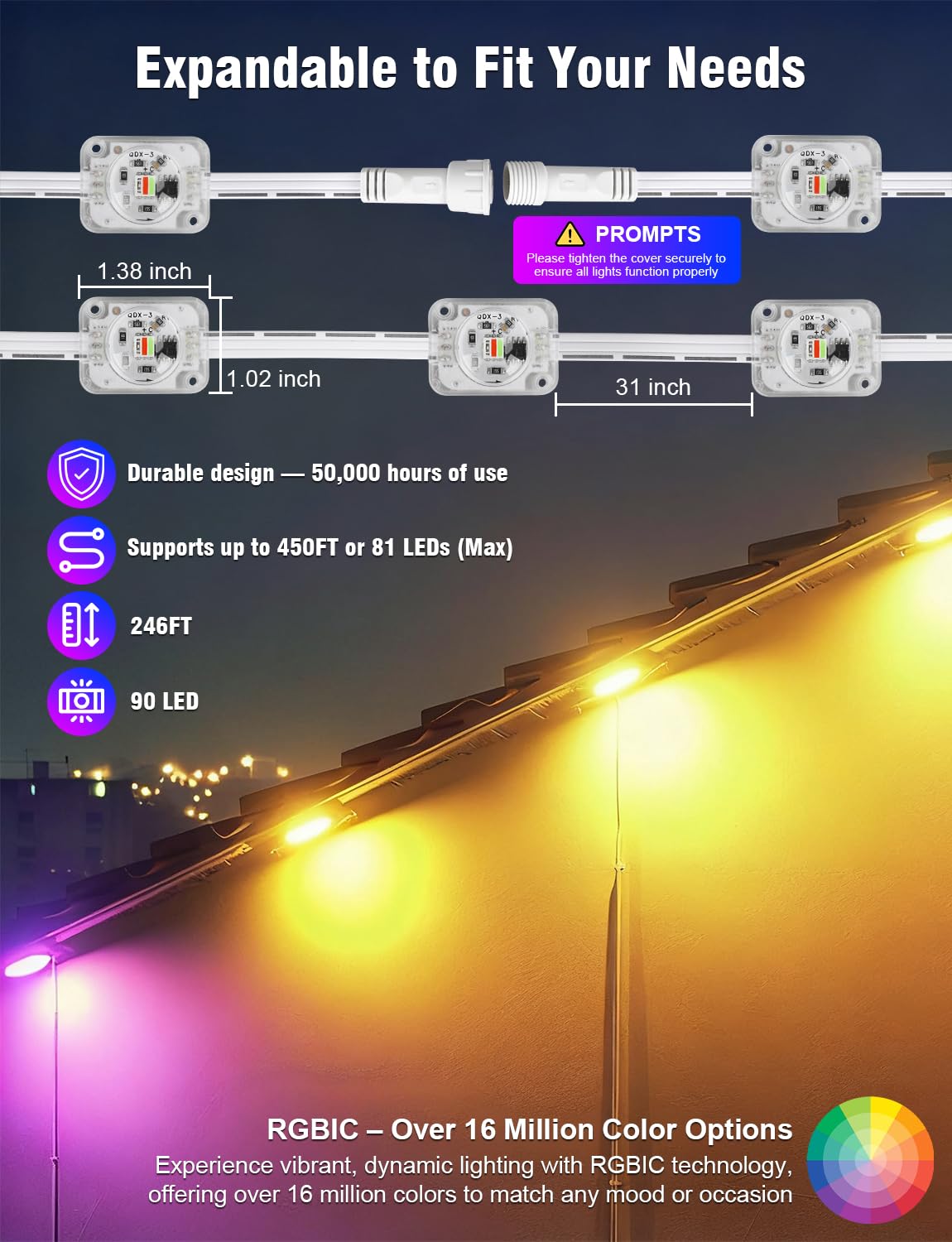 Permanent Outdoor Lights 246Ft With 90 Rgbic Led Smart Led Lights  App/Remote Control Ip68 Waterproof For Holiday Decor  50 Scene Modes  Diy Lights Color Lighting Timing For Christmas Halloween Party