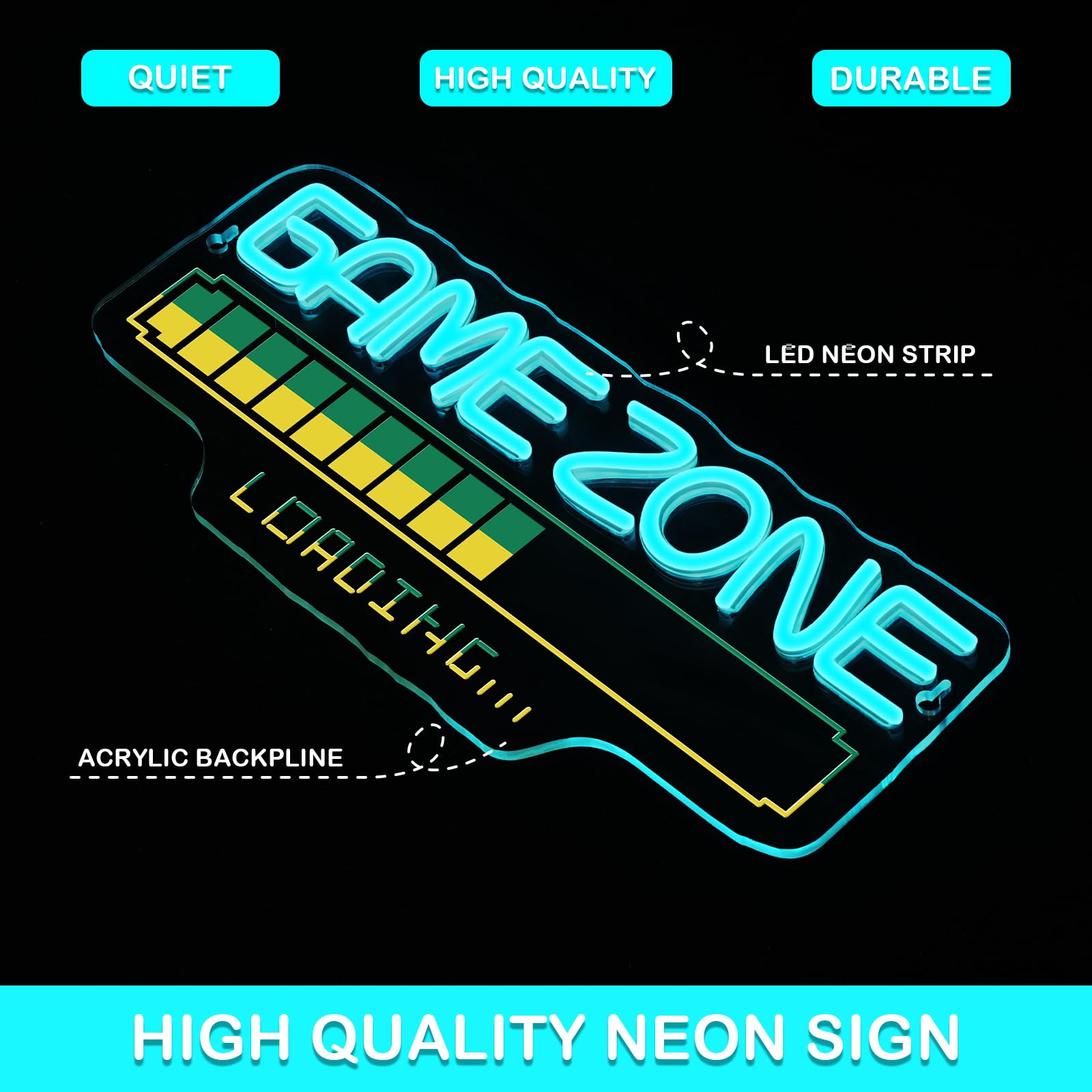 Horseneon Game Zone Loading Neon Sign - Retro Led Wall Decor For Gaming Rooms  Esports Arenas & Gamer Caves  Usb-Powered With Adjustable Brightness  Arcade-Style Lighting