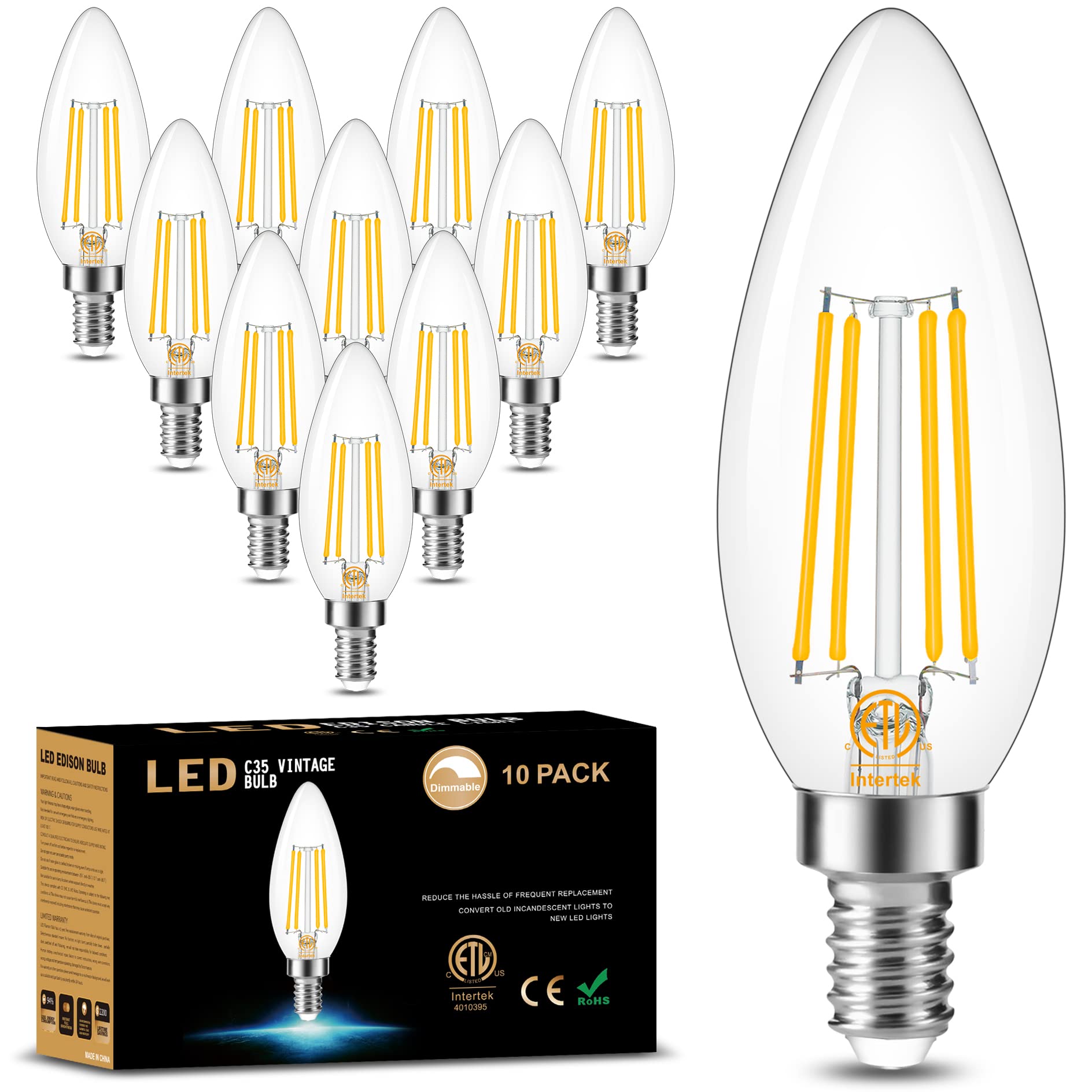 Cotanic E12 Led Dimmable Bulbs, 3000K Soft White, 60W Equivalent, 10 Pack, Clear