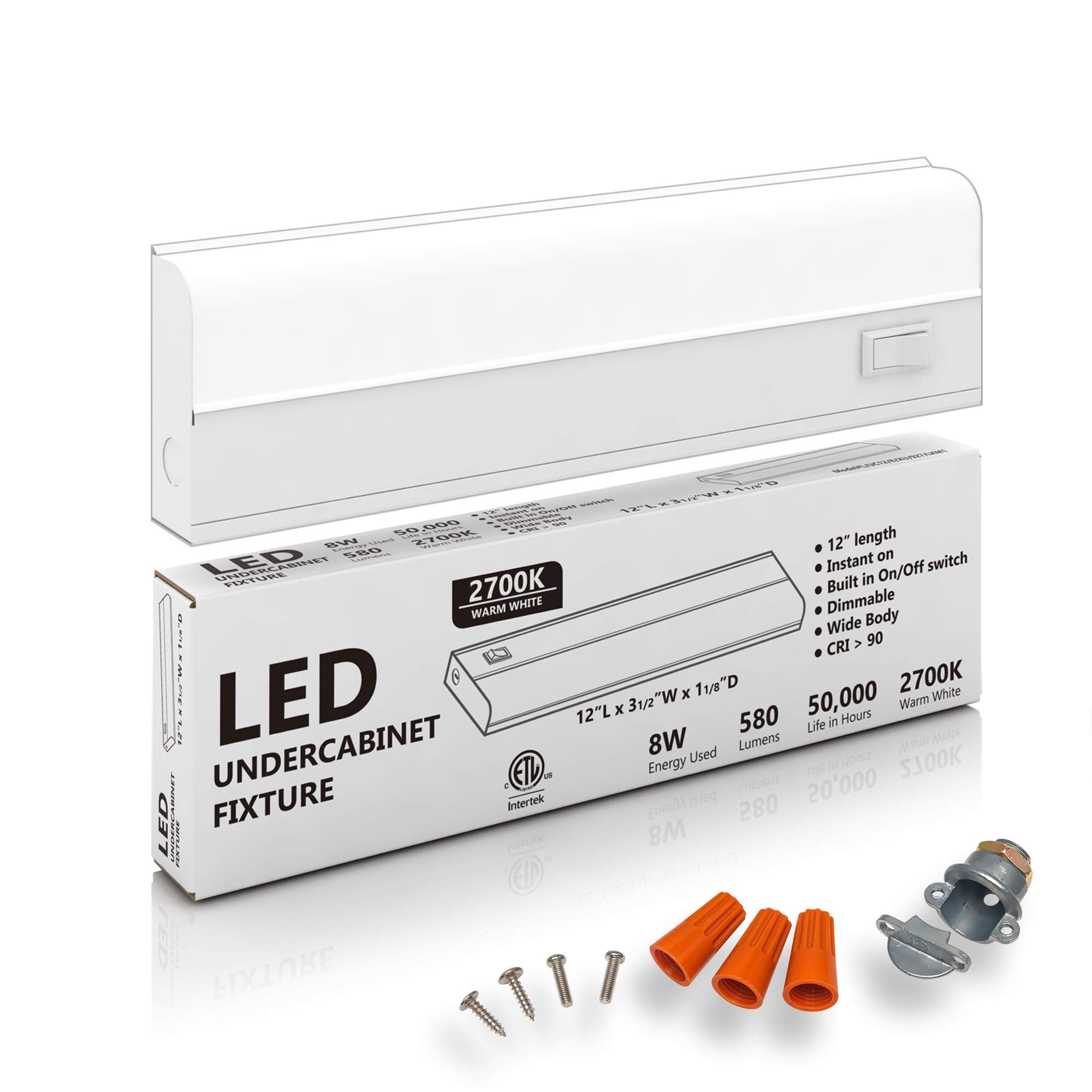 Hardwired LED Under Cabinet Lighting - Dimmable, CRI>90, 2700K (Warm White), Wide Body, Long Lasting Metal Base with Frost Lens 