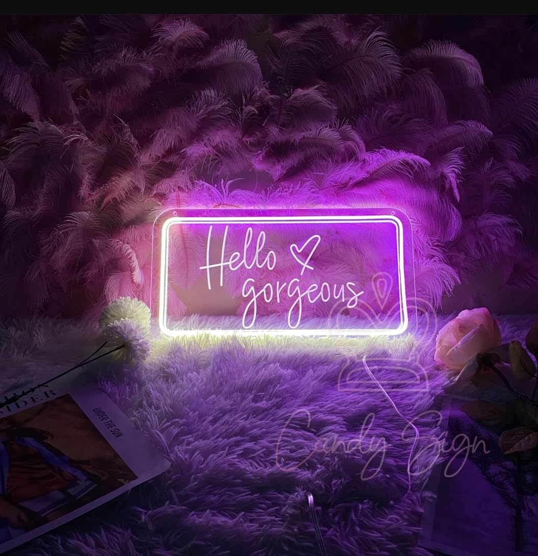 Ulalaza Neon Light Sign LED XOXO Decorative Marquee Sign 20x38CM USB Operated in Hello Gorgeous Color for Home Party Decor