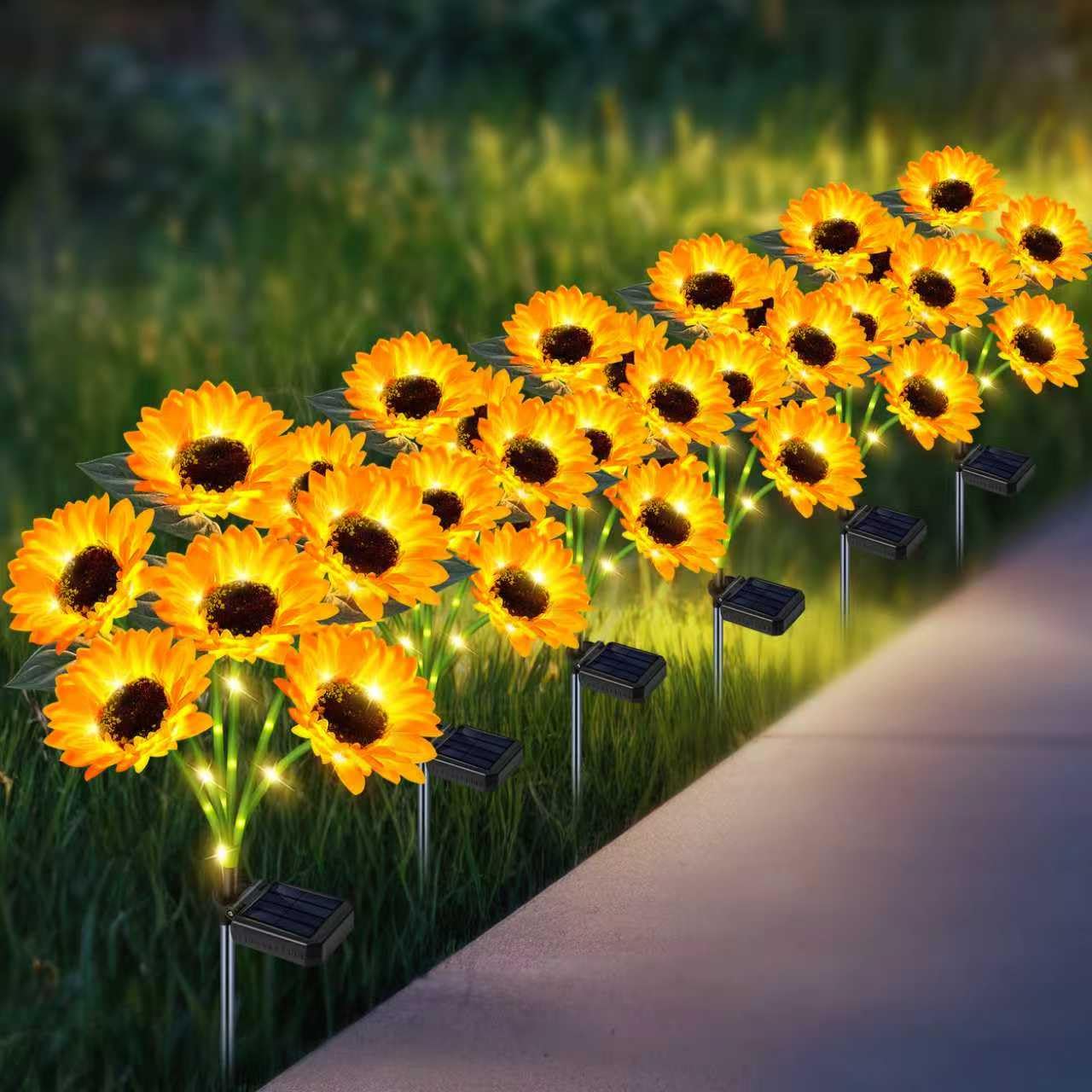 Solar Sunflowe yeuago Solar Sunflower Lights Outdoor Flower Lights,6 Pack 36 Sunflowe ...