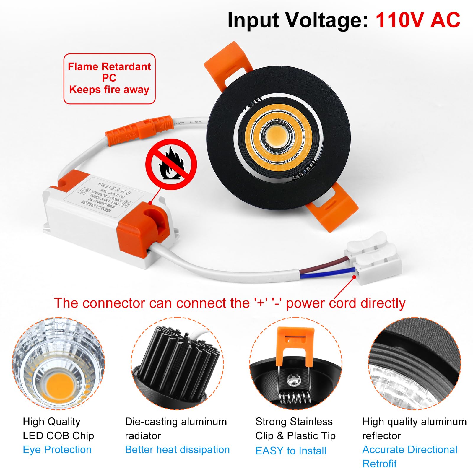 Inshareplus 2 Inch Led Downlight  3W Recessed Lighting 220Lm Cob Dimmable  4000K Natural White  Cri80  Black Trim  Ceiling Lights With Led Driver  20 Pack