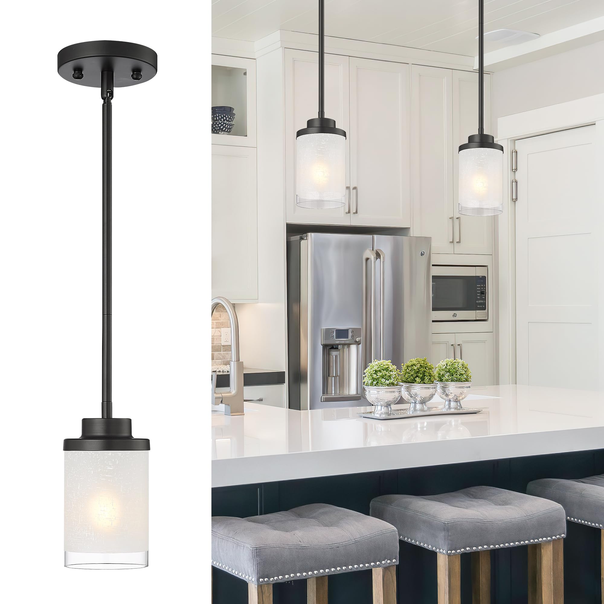 TENGXIN Modern Pendant Light, Matte Black, Glass, 1 Pack, Model TXPLBK01, Ideal for Kitchen Island, Dining Room, Office