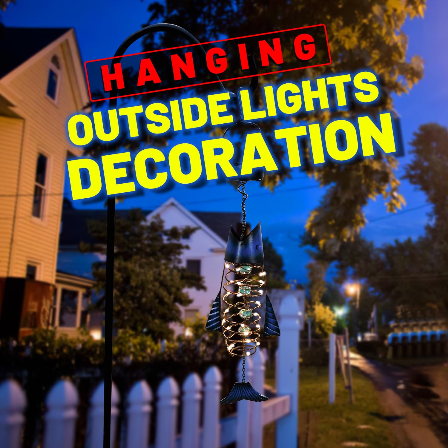 Hongland 2-Pack Solar Lanterns - Waterproof Metal Fish Decor With Warm Led Lights For Garden