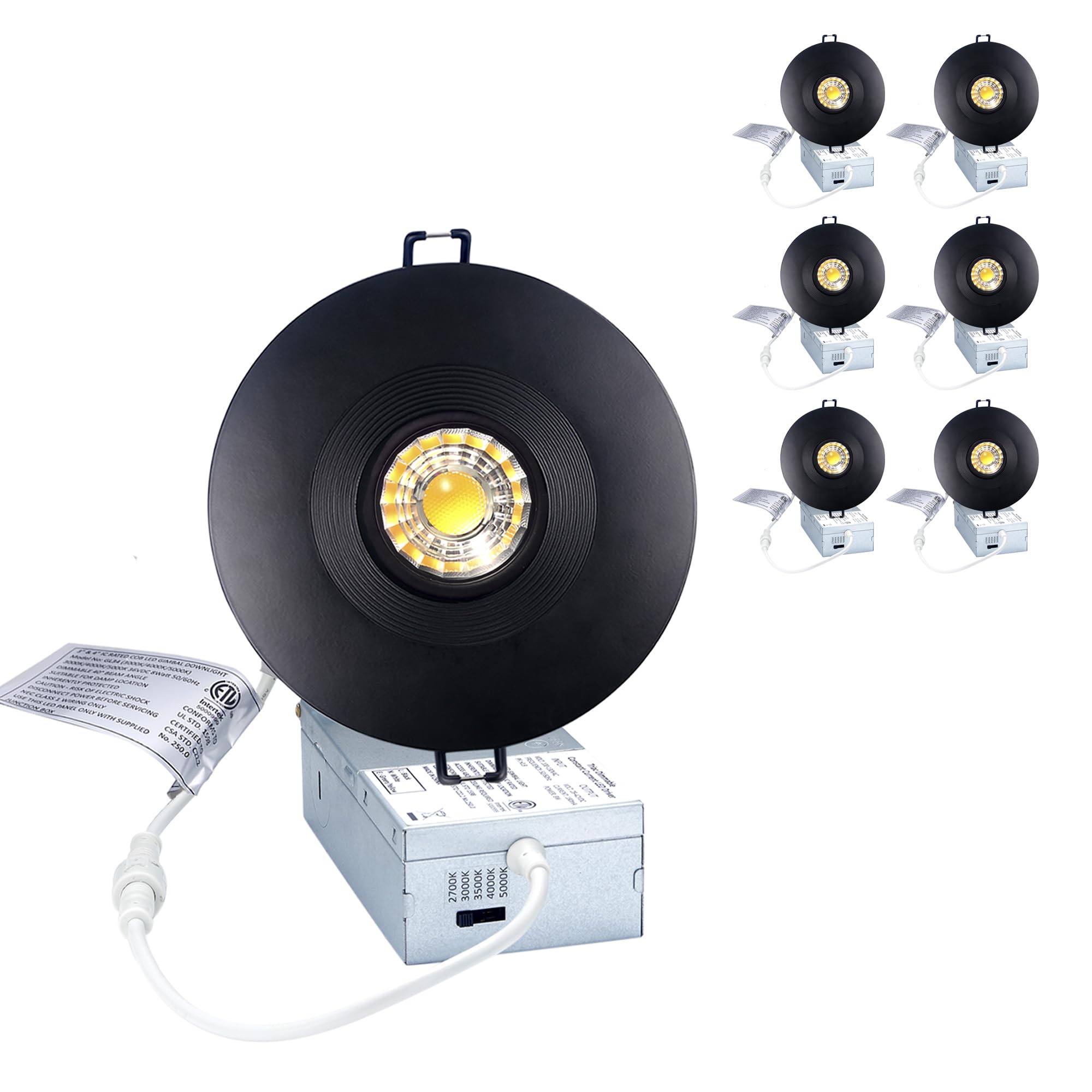 POPANU Canless Recessed Gimbal Downlight Rotatable-Spotlight 5 CCT 4 Inch Eyeball Ceilling Potlight, Dimmable Lights Fixture wit